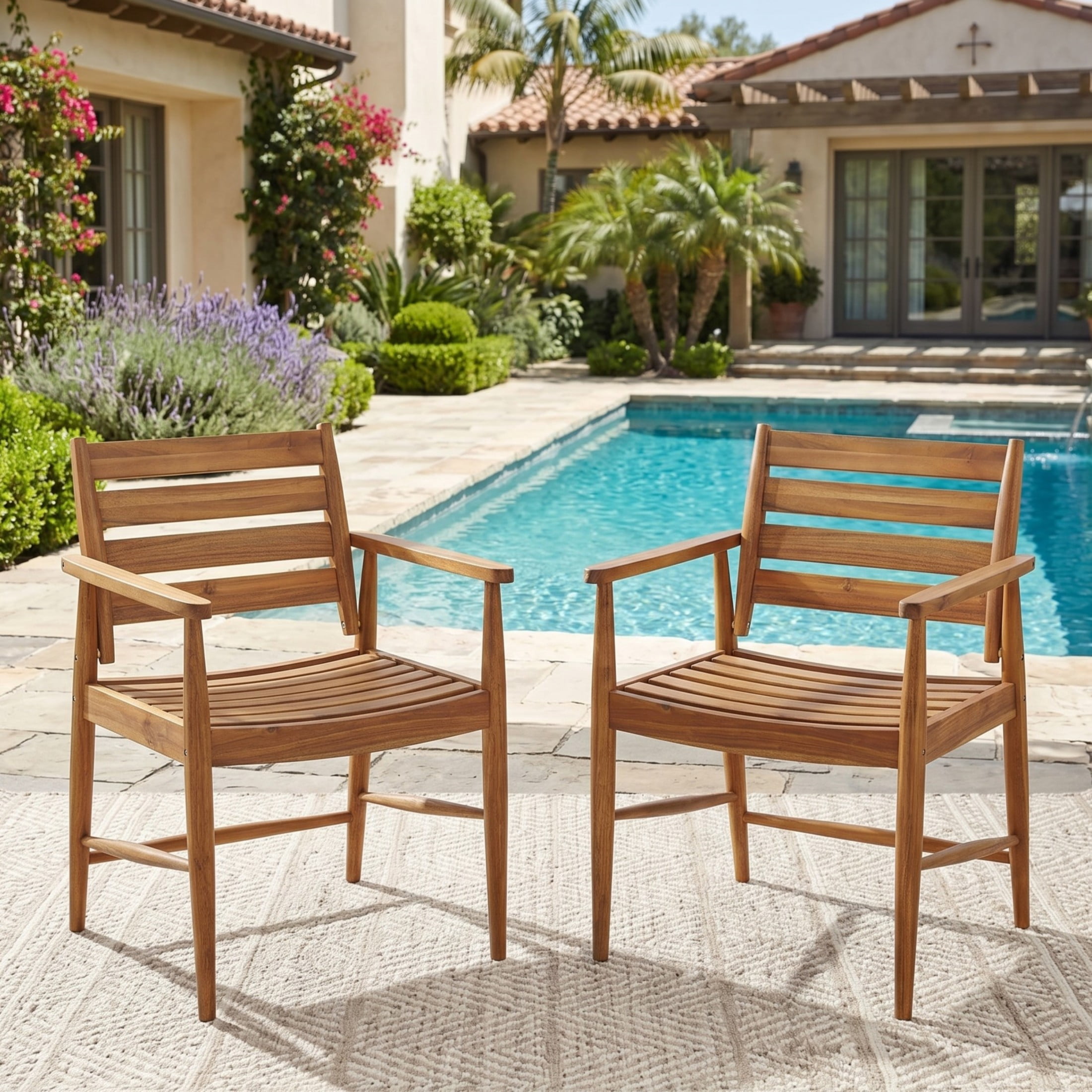 Christopher Knight Home Outdoor Acacia Wood Dining Chairs with Slatted Design, Light Teak, Set of 2