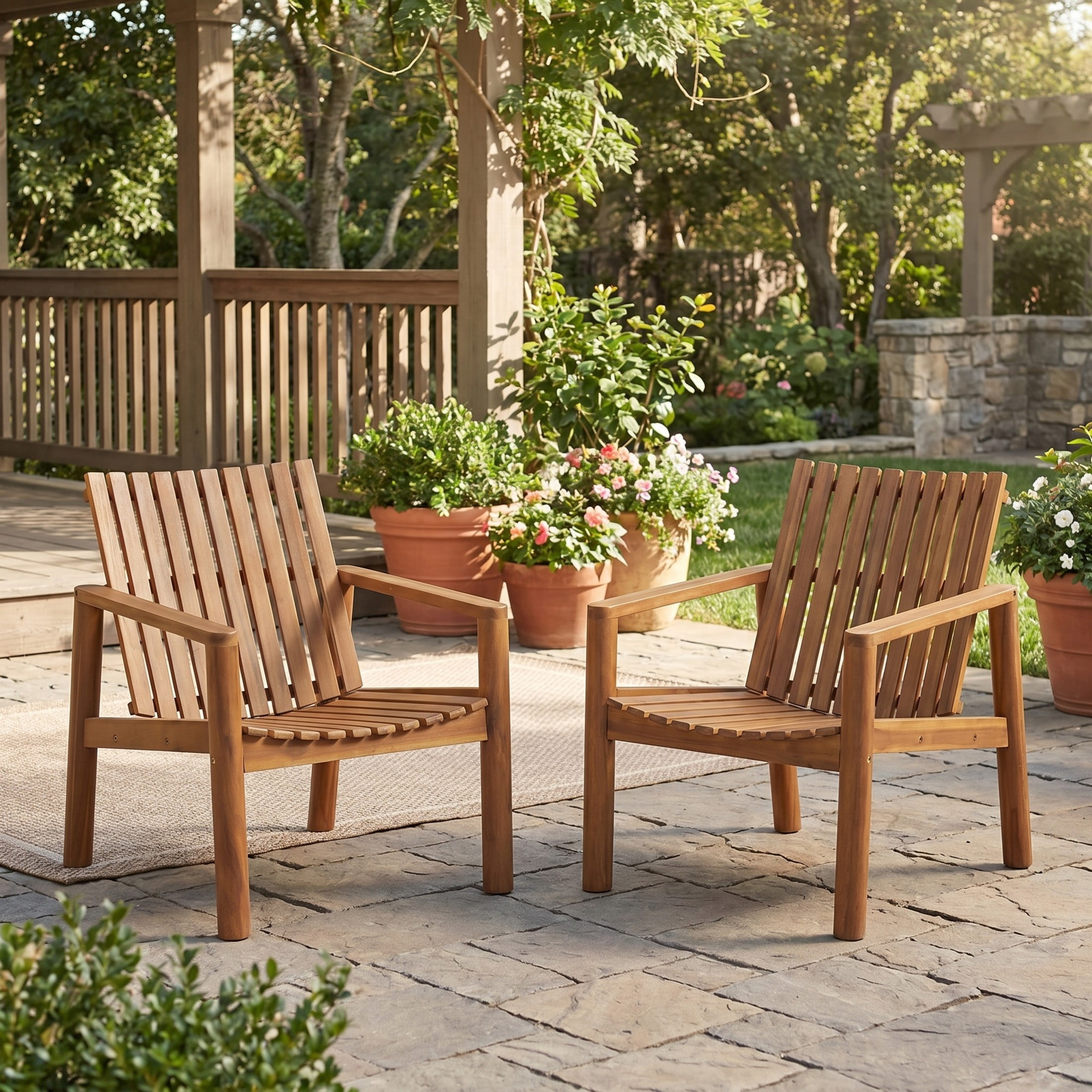 Christopher Knight Home Outdoor Acacia Wood Lounge Armchair with Slatted Back Curved Seat, Brown, Set of 2