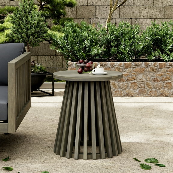 Christopher Knight Home Outdoor Acacia Wood Patio Side Table, Round Coffee Table for Backyard, Lawn, or Balcony, Grey