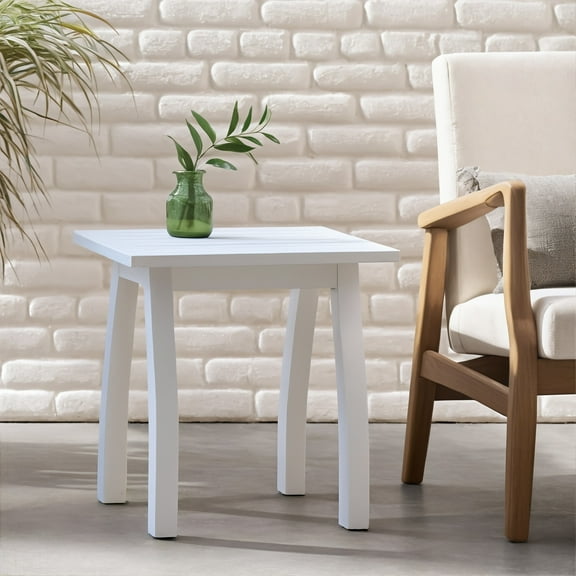 Christopher Knight Home Outdoor Accent Side Table, Acacia Wood End Table with Curved Legs, White