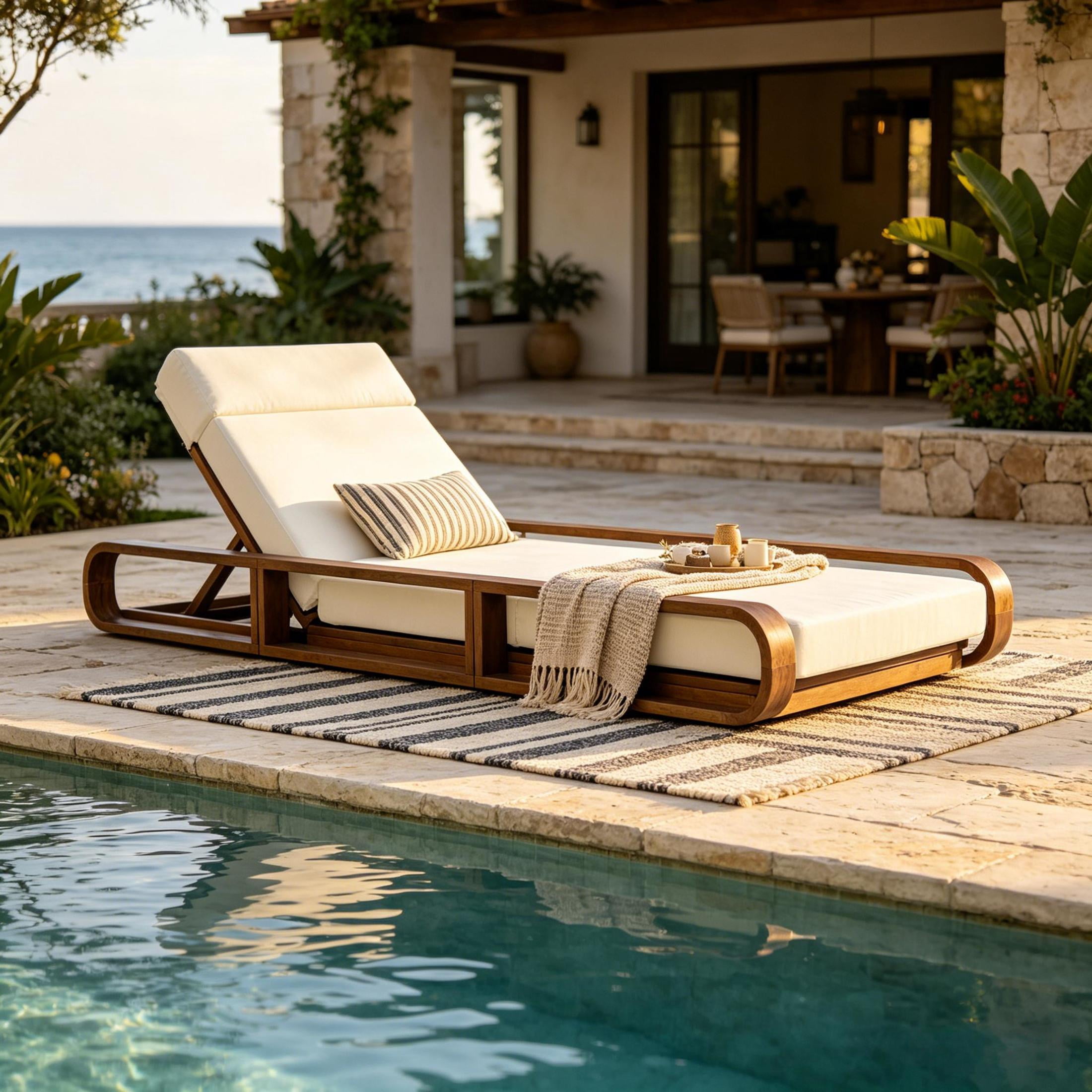 Christopher Knight Home Outdoor Adjustable Chaise Lounge Set with 4-Fold Beige Cushion, Teak