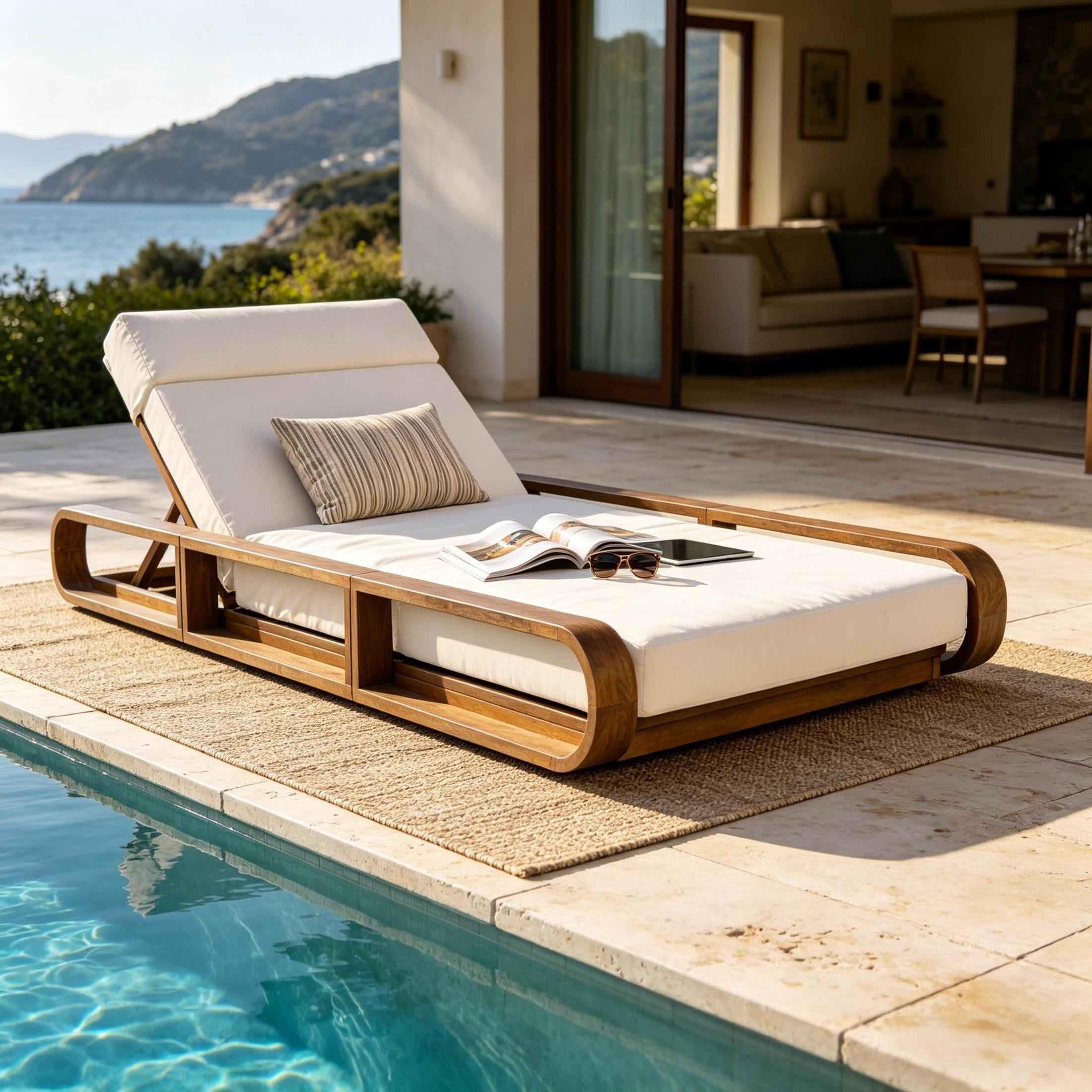 Christopher Knight Home Outdoor Adjustable Chaise Lounge Set with 4-Fold Cream Cushion, Teak
