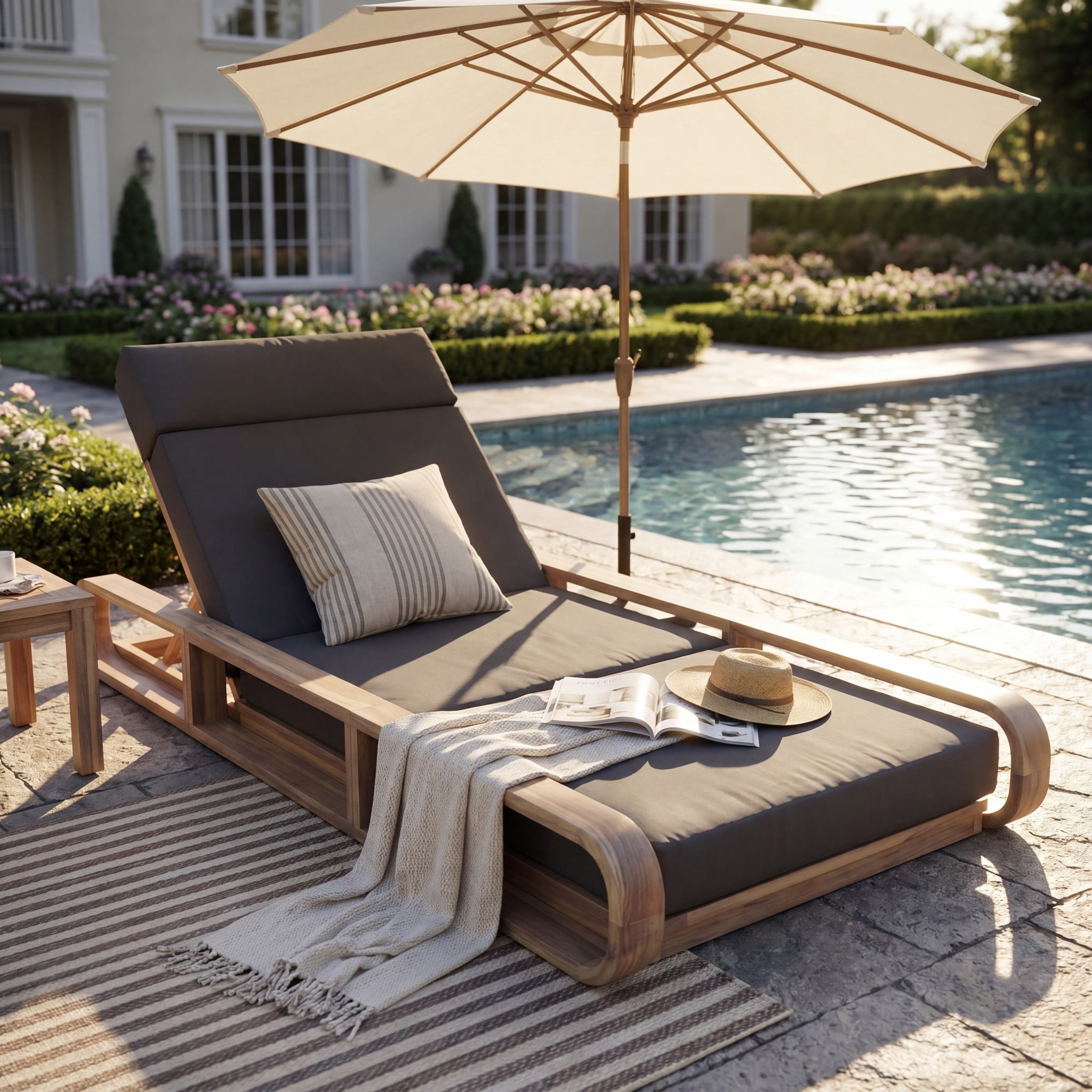 Christopher Knight Home Outdoor Adjustable Chaise Lounge Set with 4-Fold Dark Gray Cushion, Light White