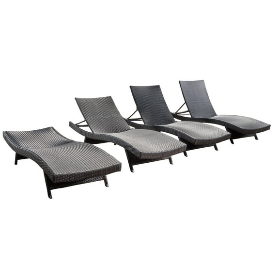 Christopher Knight Home Outdoor Brown Wicker Adjustable Chaise Lounge Chairs (Set of 4) by