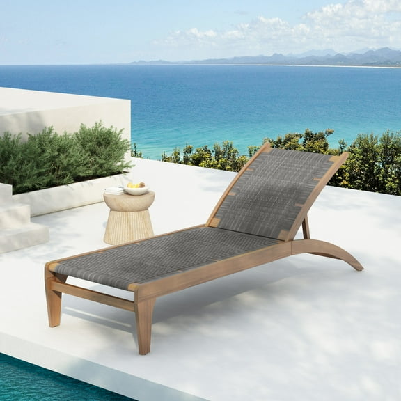 Christopher Knight Home Outdoor Chaise Lounge, Acacia Wood Frame & Wicker Design, Reclining Patio Chair, Light Brown