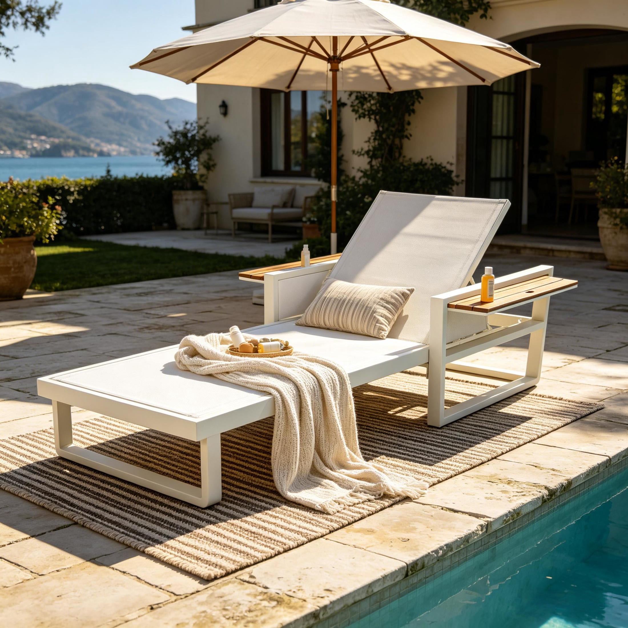 Christopher Knight Home Outdoor Chaise Lounge Chair with Adjustable Backrest, Foldable Armrests, White