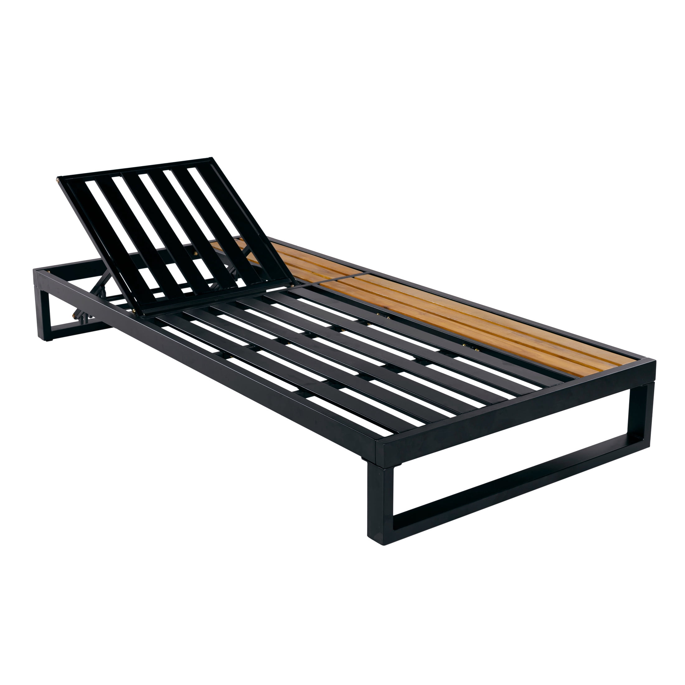 Christopher Knight Home Outdoor Chaise Lounge Frame with 5-Position Adjustable Backrest, Black + Teak