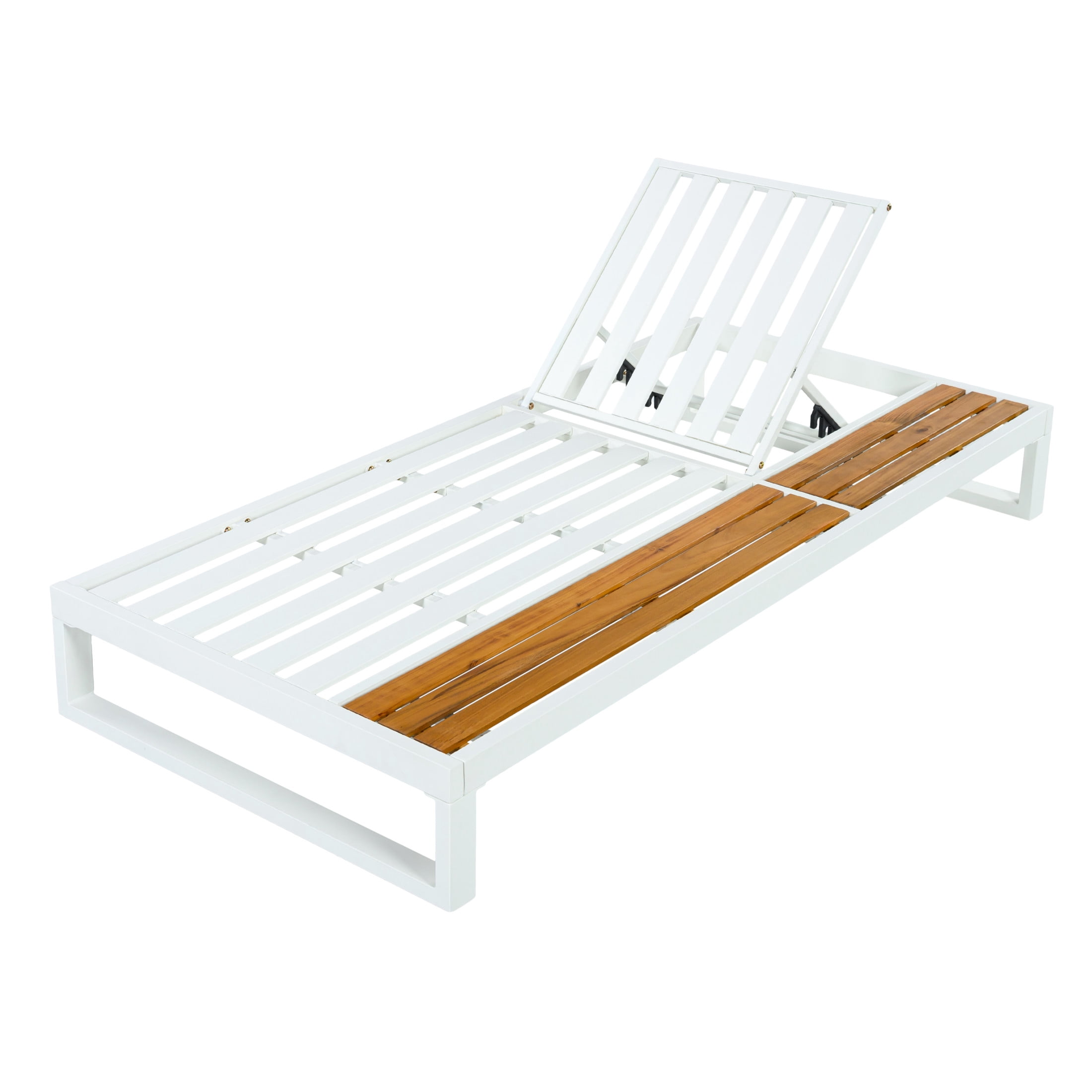 Christopher Knight Home Outdoor Chaise Lounge Frame with 5-Position Adjustable Backrest, White + Teak