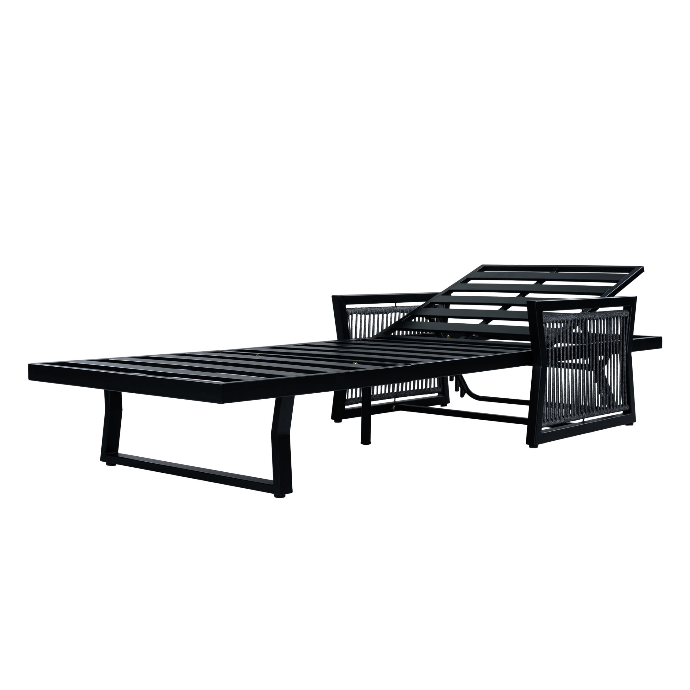 Christopher Knight Home Outdoor Chaise Lounge Frame with Adjustable Backrest, Iron and Rope, Black