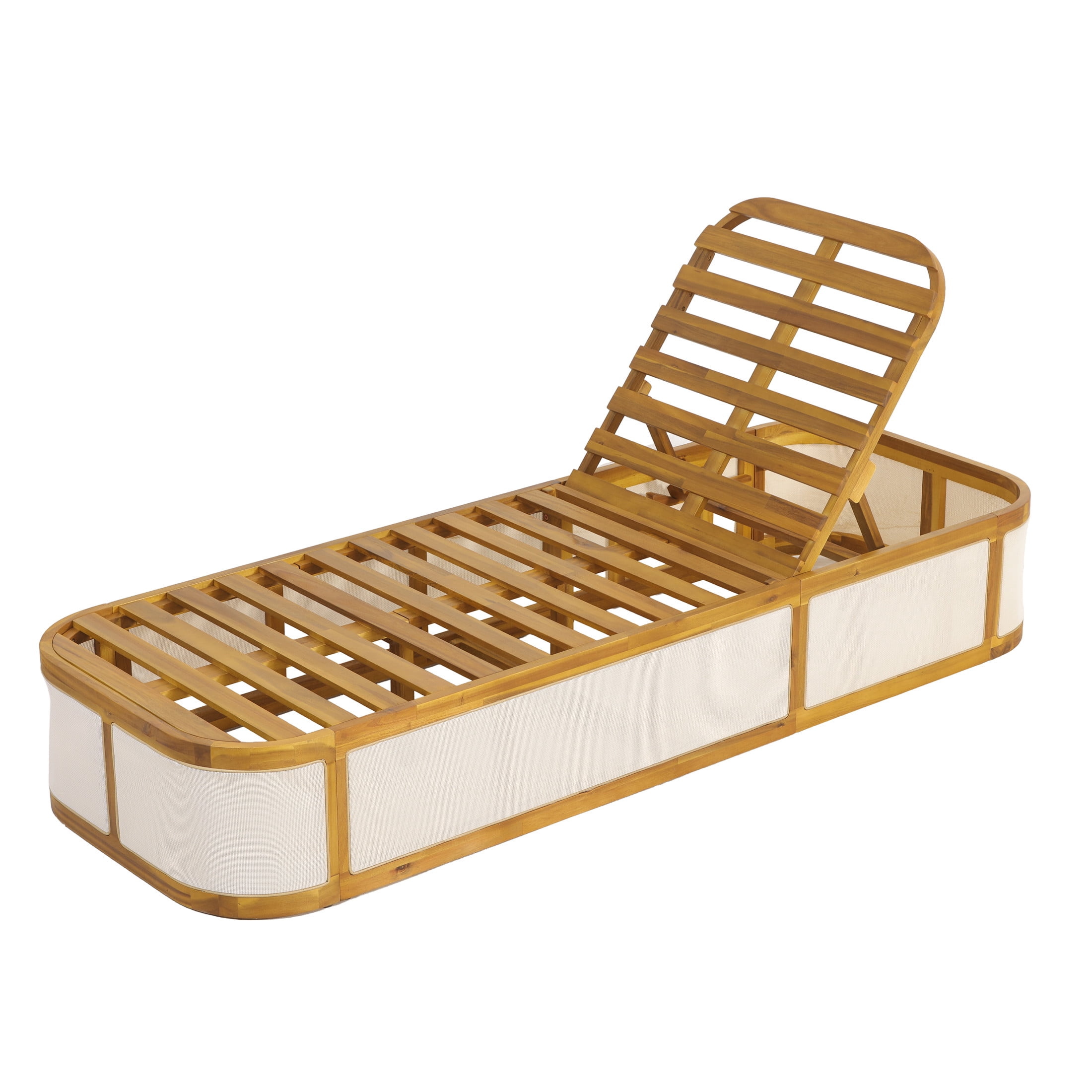 Christopher Knight Home Outdoor Chaise Lounge Frame with Beige Textilene Panels, Adjustable Backrest, Teak