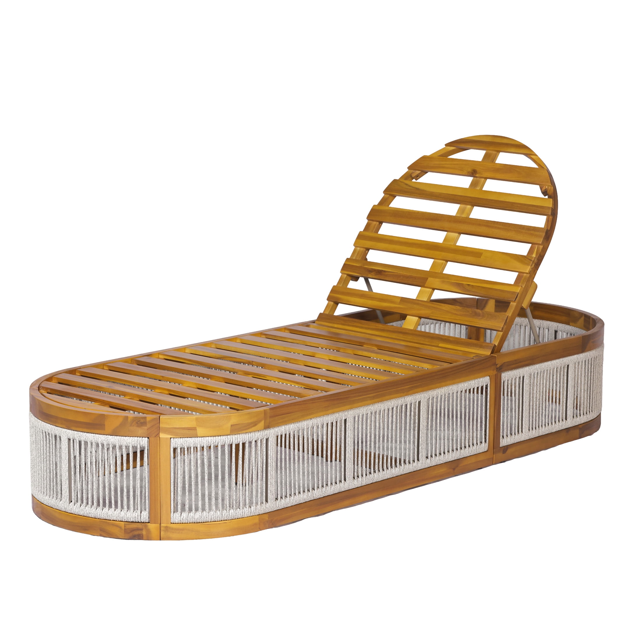 Christopher Knight Home Outdoor Chaise Lounge Frame with Rope Side Panel, Adjustable Backrest, Teak+Light Gray