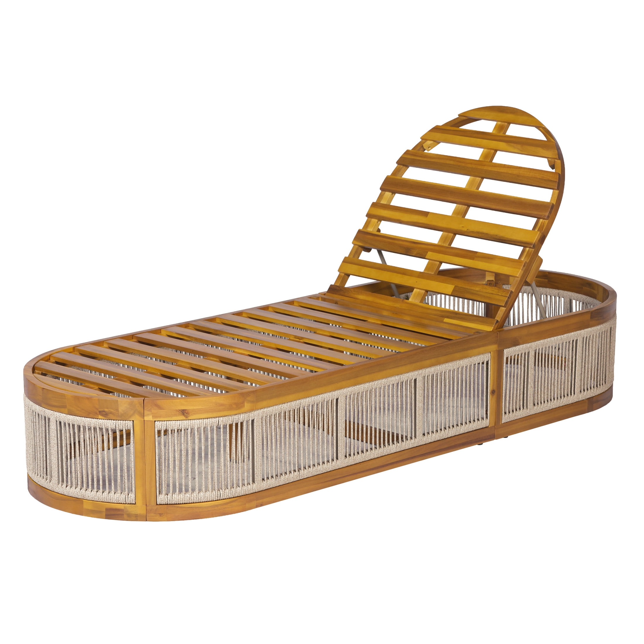 Christopher Knight Home Outdoor Chaise Lounge Frame with Rope Side Panels, Adjustable Backrest, Teak + Brown