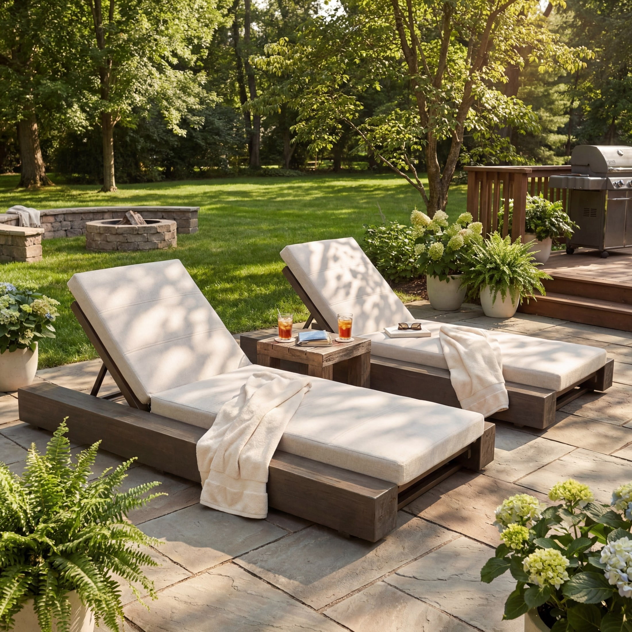 Christopher Knight Home Outdoor Chaise Lounge Set of 2 with Cushions, Adjustable Backrest, Gray + Beige