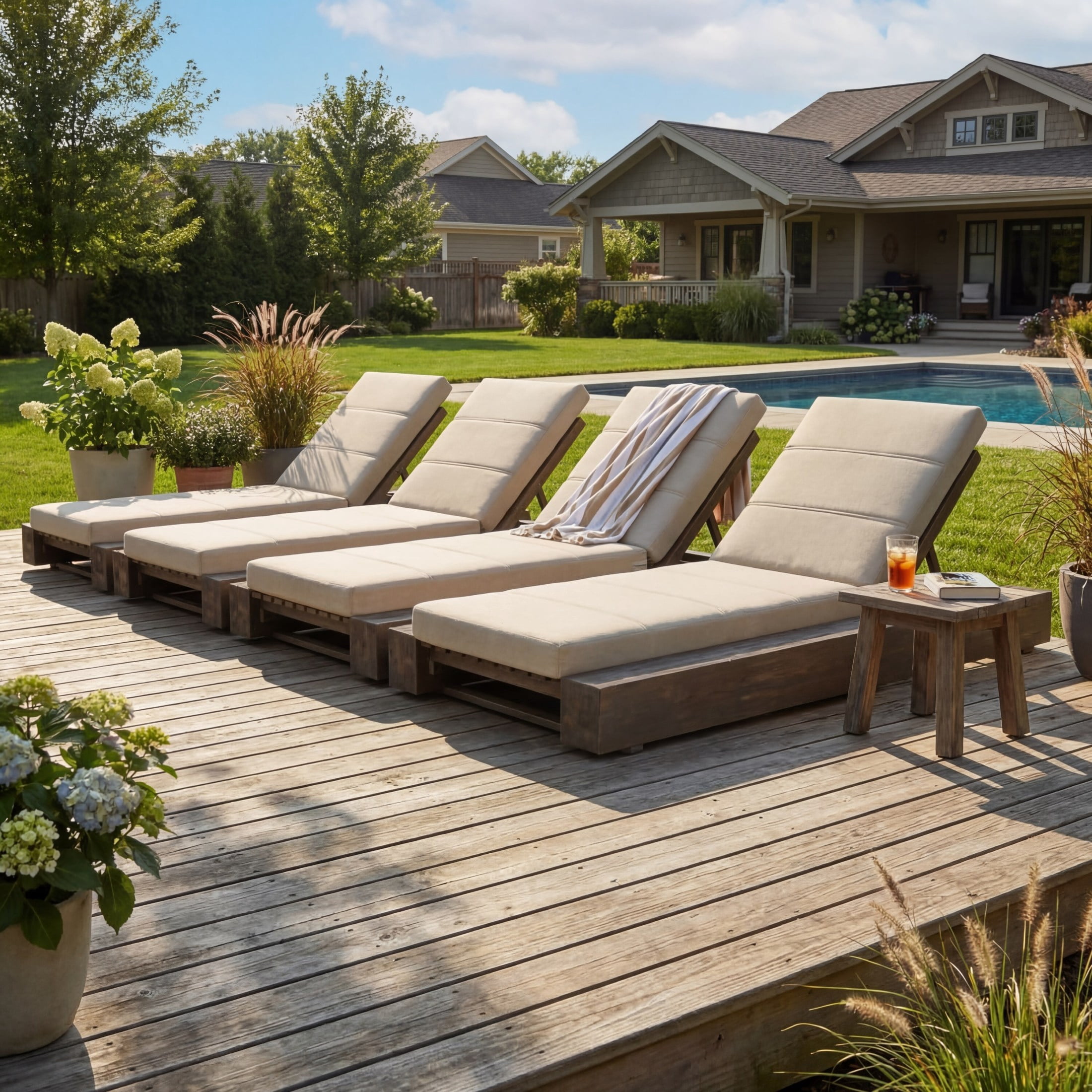 Christopher Knight Home Outdoor Chaise Lounge Set of 4 with Cushions, Adjustable Backrest, Gray + Beige