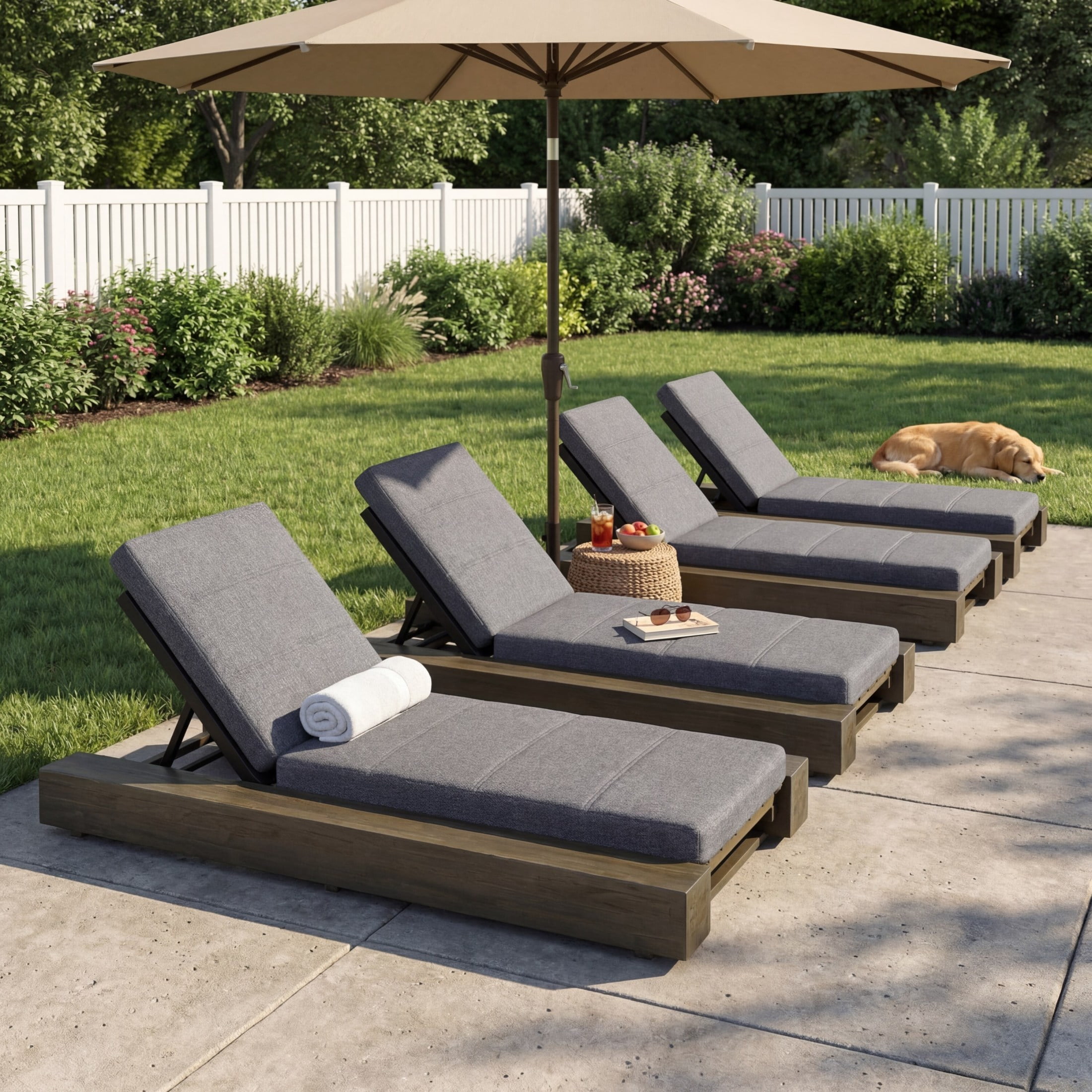 Christopher Knight Home Outdoor Chaise Lounge Set of 4 with Cushions, Adjustable Backrest, Gray