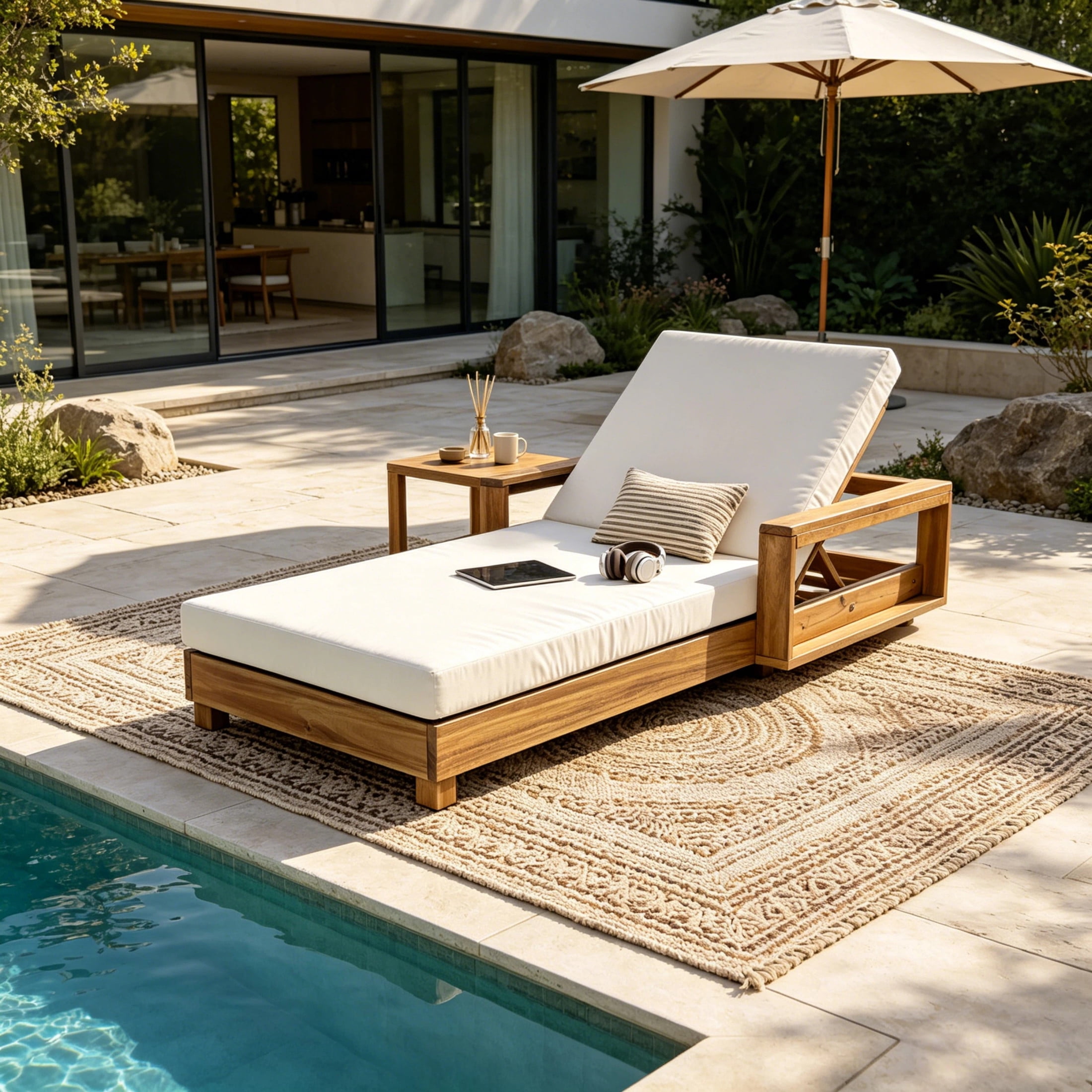 Christopher Knight Home Outdoor Chaise Lounge with 2-Fold Cushion, Adjustable Backrest, Light Natural + Cream