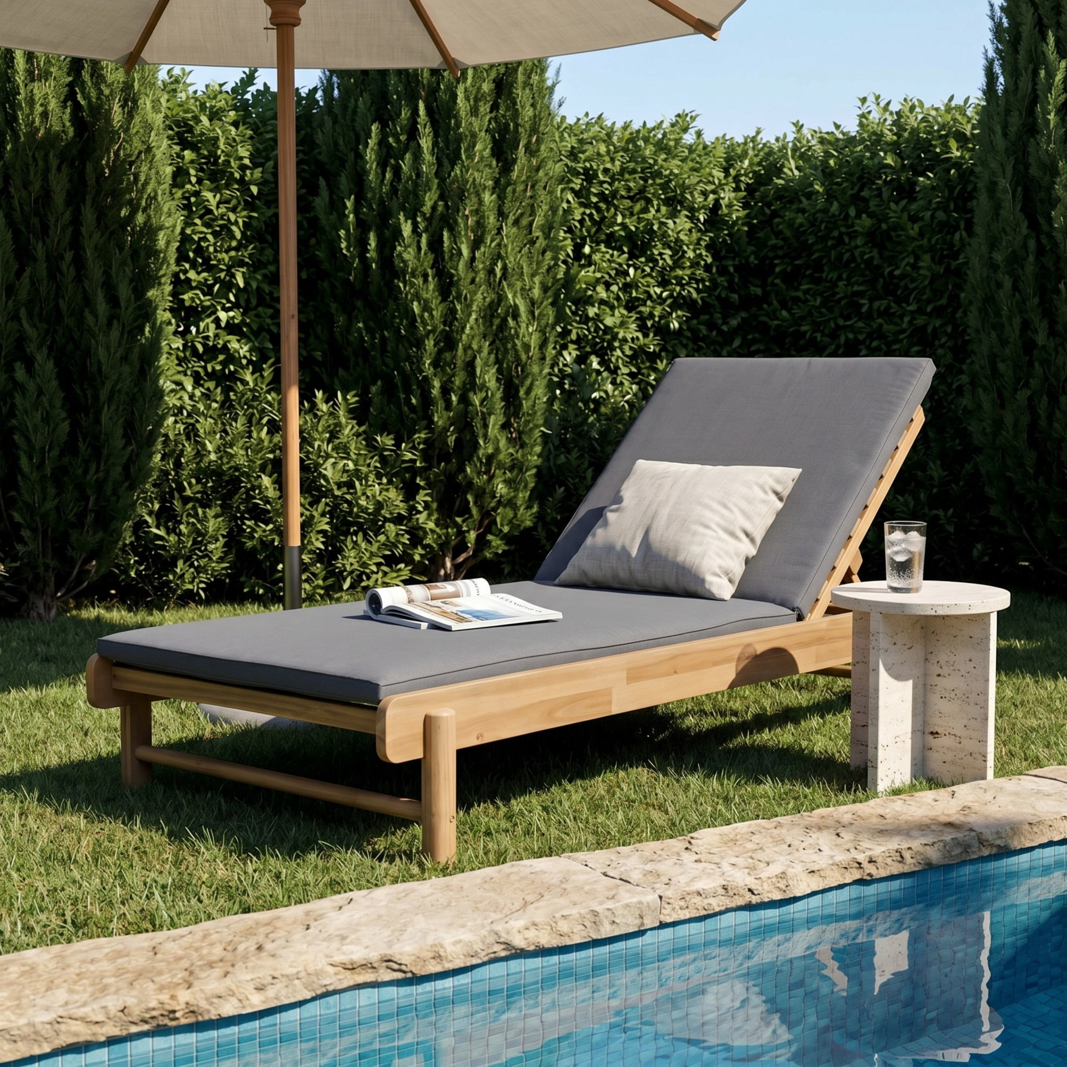 Christopher Knight Home Outdoor Chaise Lounge with 2-Fold Cushion, Adjustable Backrest, Light Teak + Dark Gray