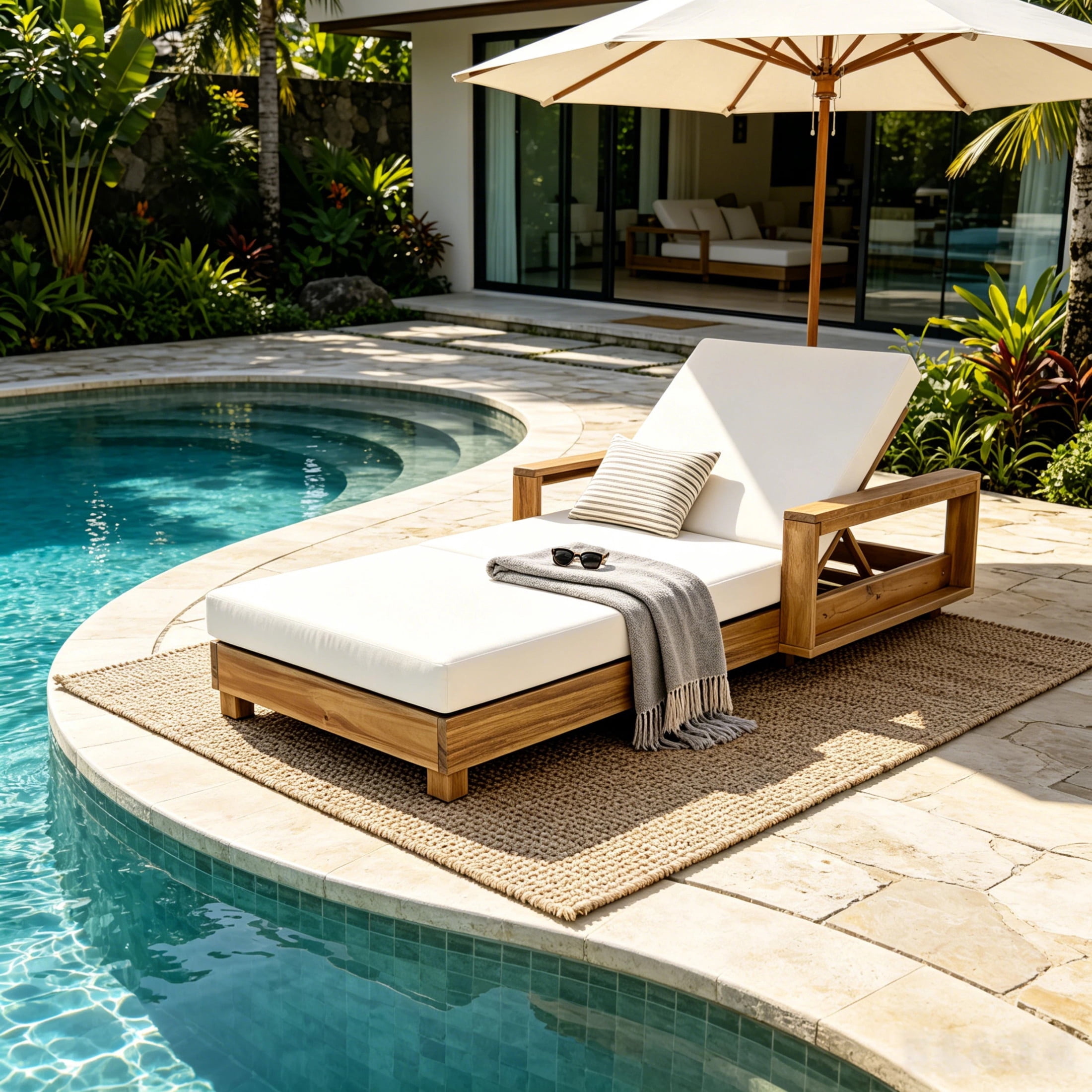 Christopher Knight Home Outdoor Chaise Lounge with 3-Fold Cushion, Adjustable Backrest, Light Natural + Cream