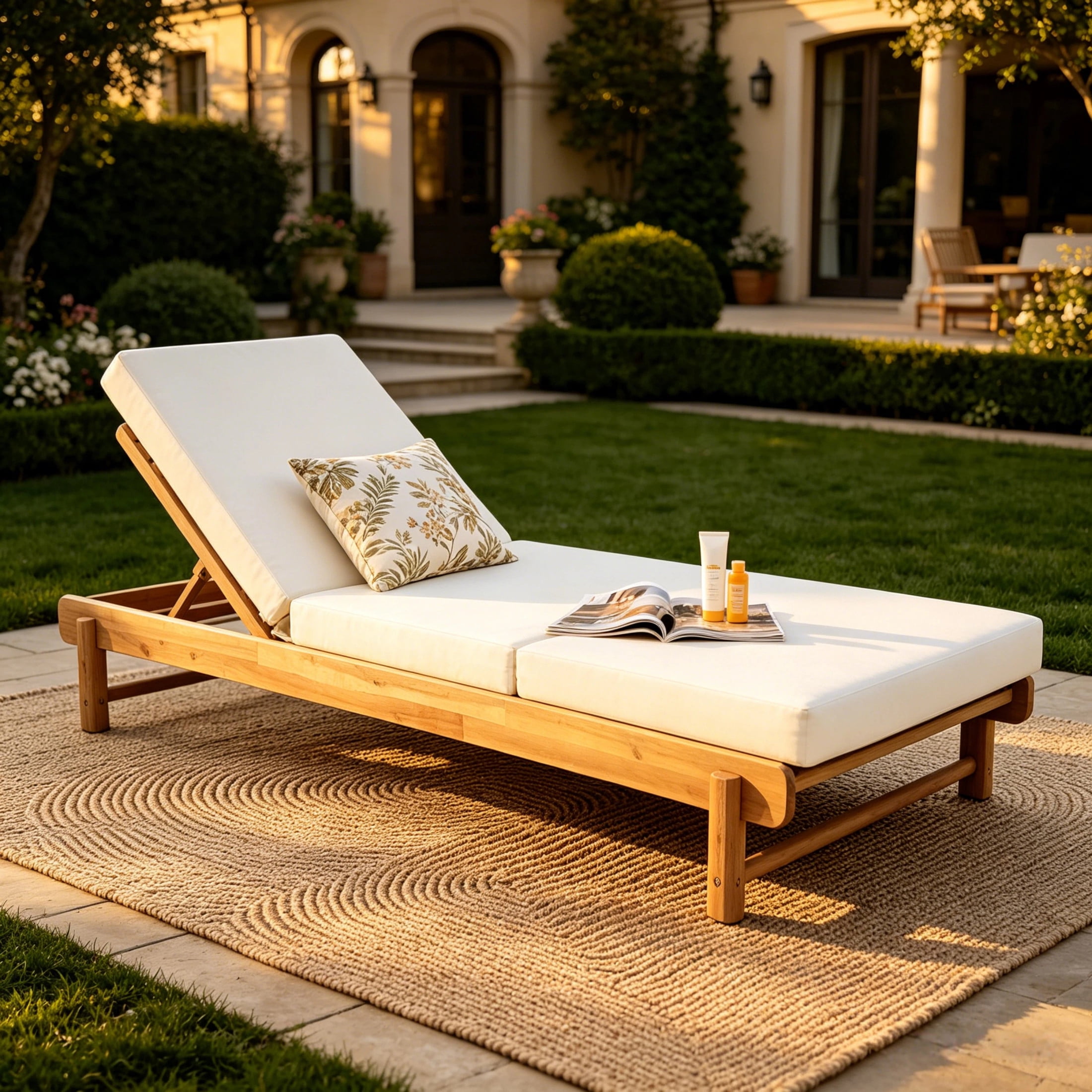 Christopher Knight Home Outdoor Chaise Lounge with 3-Fold Cushion, Adjustable Backrest, Light Teak + Cream