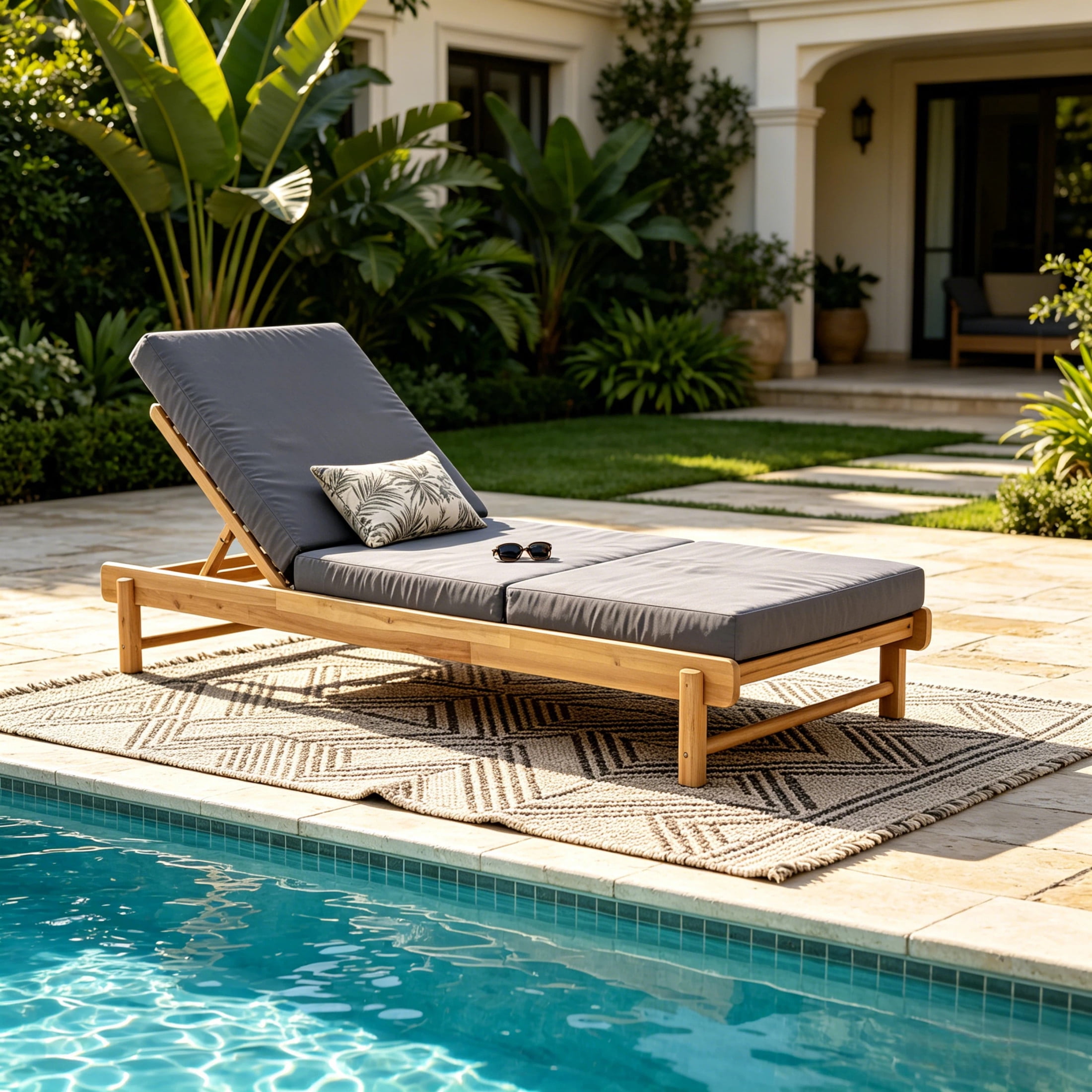 Christopher Knight Home Outdoor Chaise Lounge with 3-Fold Cushion, Adjustable Backrest, Light Teak + Dark Gray