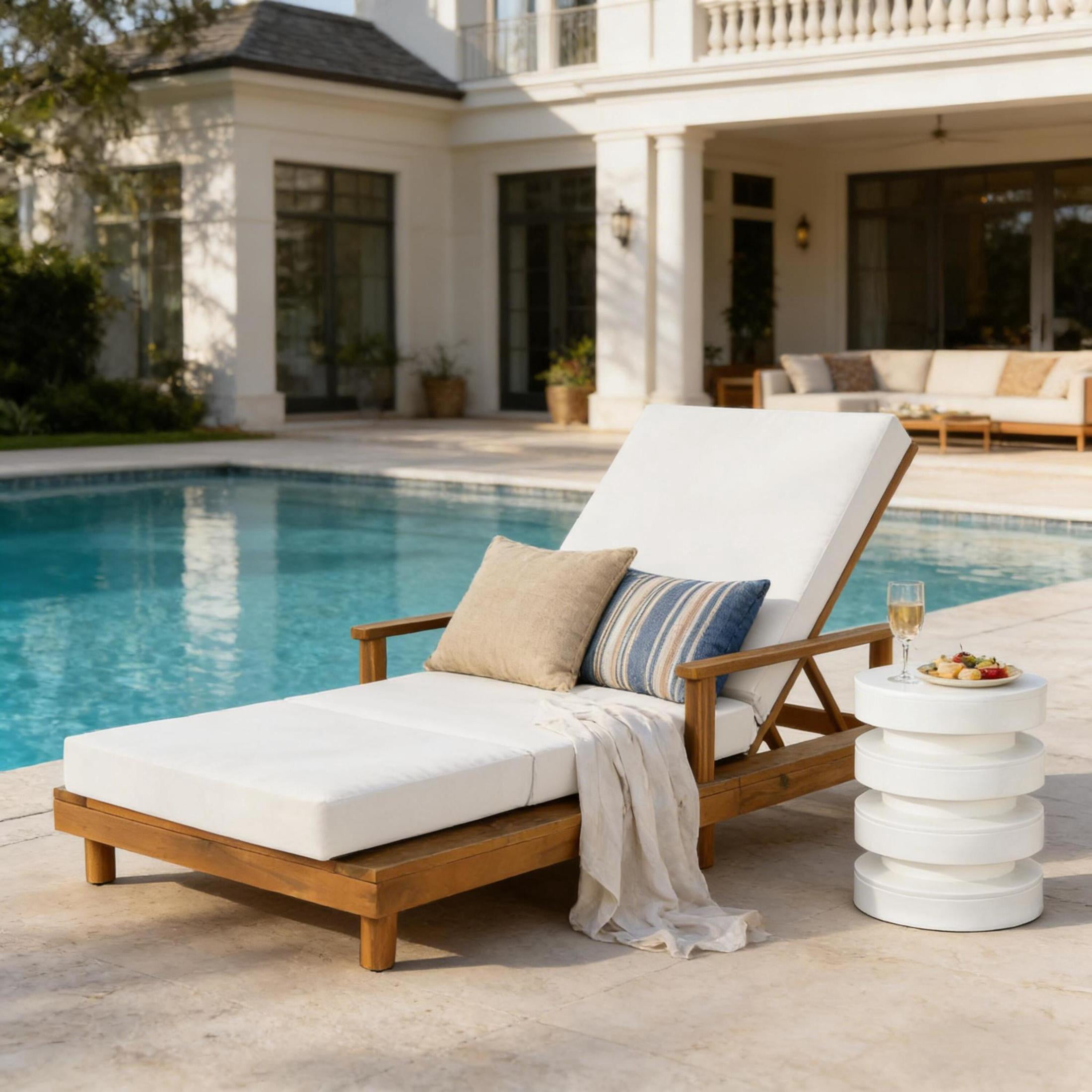 Christopher Knight Home Outdoor Chaise Lounge with 3-Fold Cushion, Adjustable Backrest, Teak + Cream