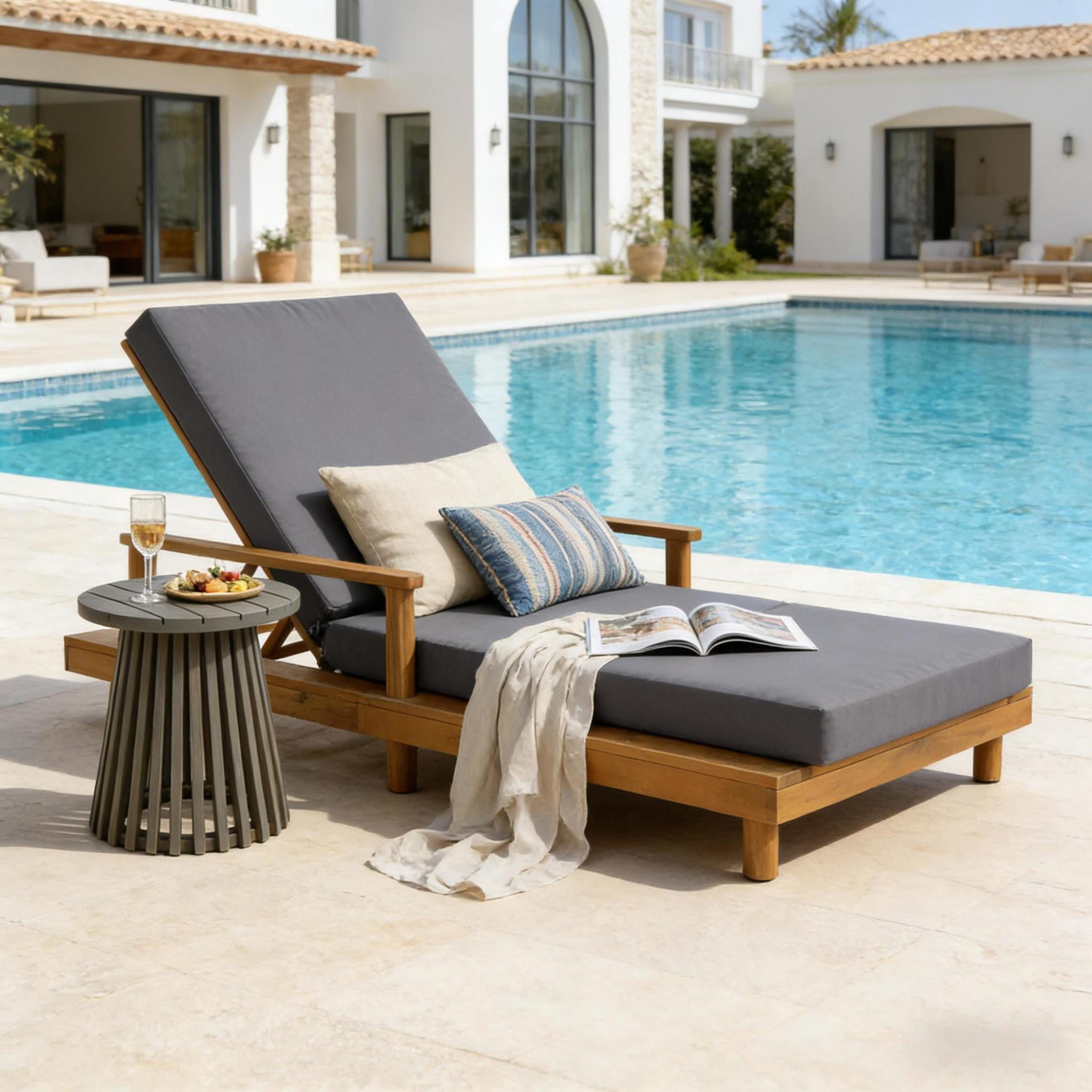 Christopher Knight Home Outdoor Chaise Lounge with 3-Fold Cushion, Adjustable Backrest, Teak + Dark Gray