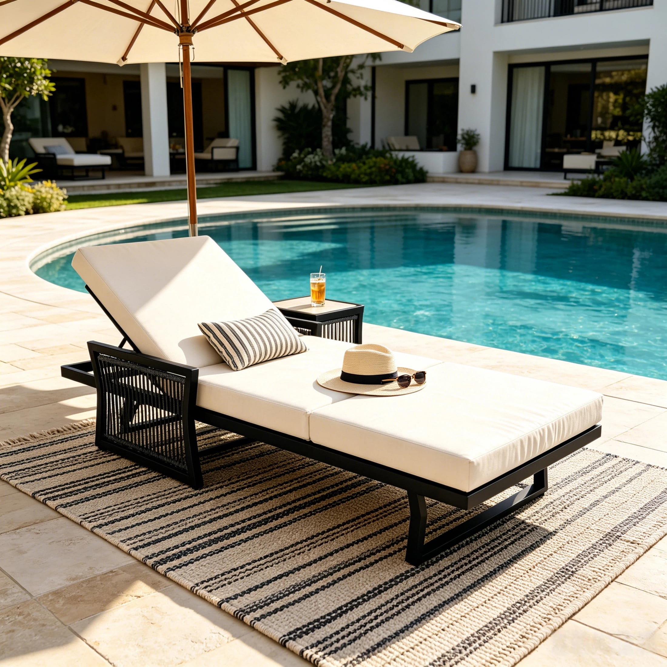 Christopher Knight Home Outdoor Chaise Lounge with 3-Fold Cushion, Adjustable Iron Recliner, Black + Cream