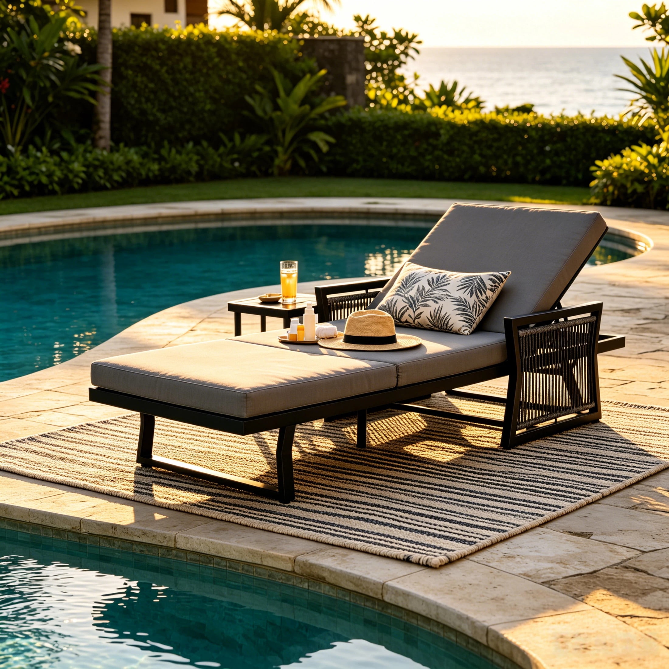 Christopher Knight Home Outdoor Chaise Lounge with 3-Fold Cushion, Adjustable Iron Recliner, Black + Dark Gray
