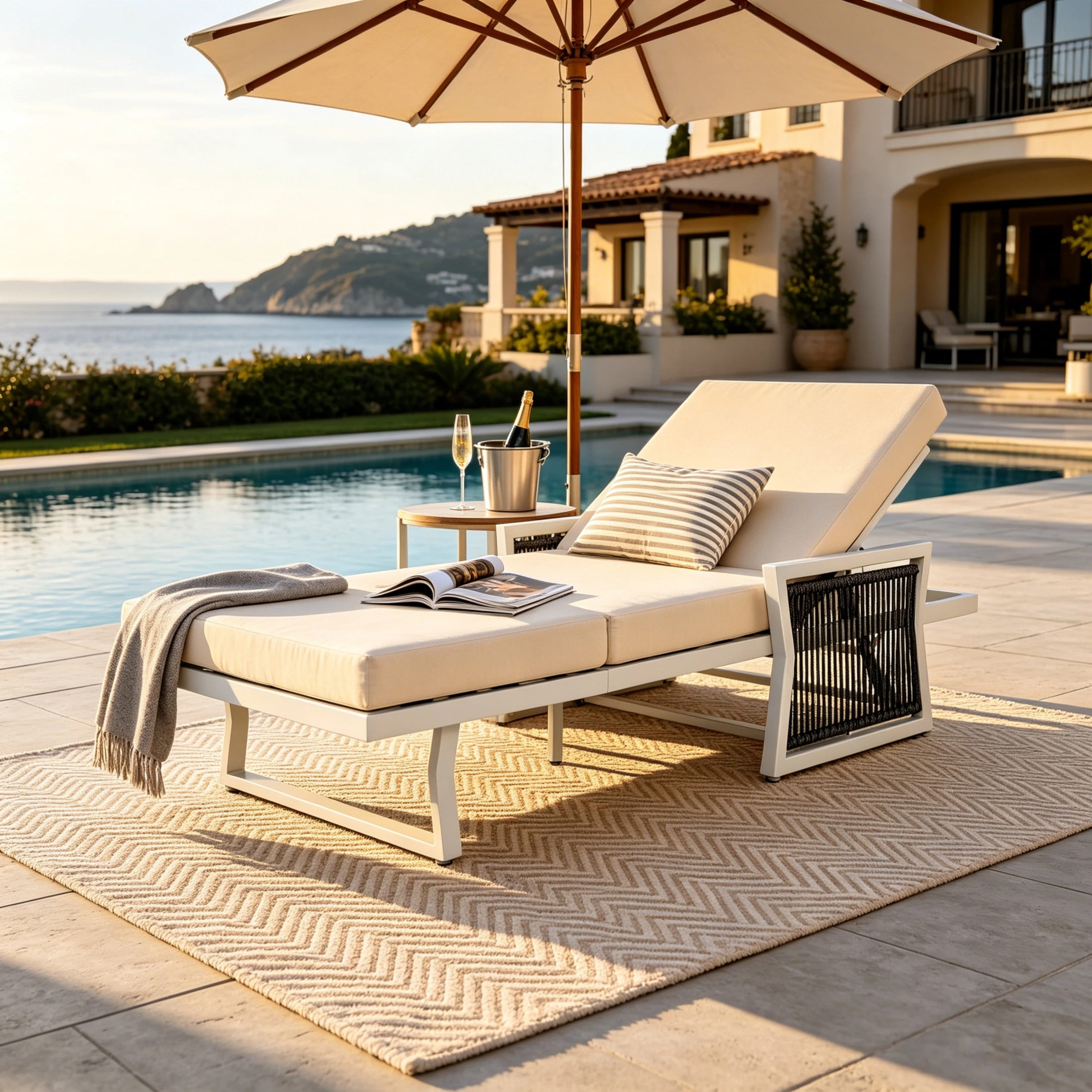 Christopher Knight Home Outdoor Chaise Lounge with 3-Fold Cushion, Adjustable Iron Recliner, White + Cream