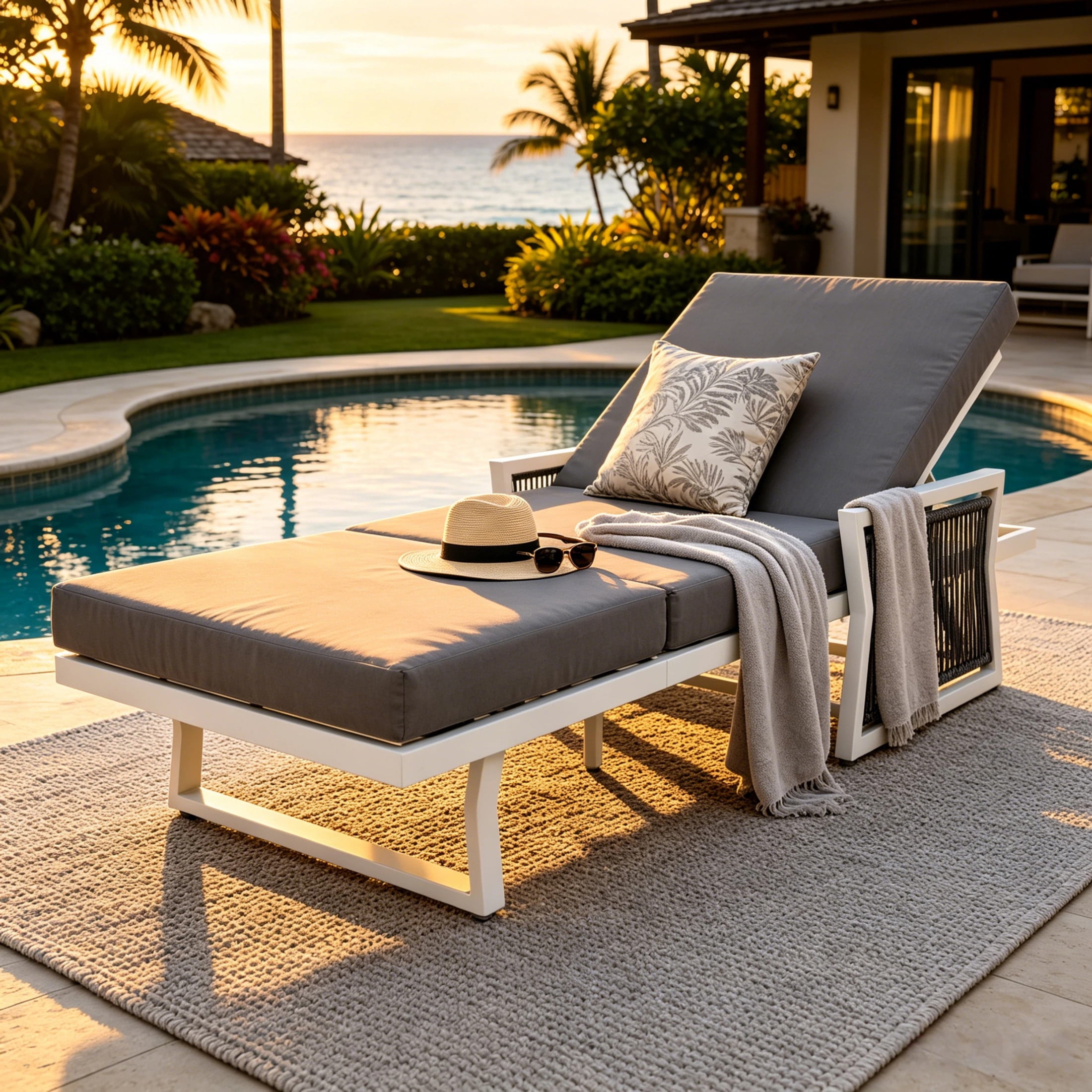 Christopher Knight Home Outdoor Chaise Lounge with 3-Fold Cushion, Adjustable Iron Recliner, White + Dark Gray