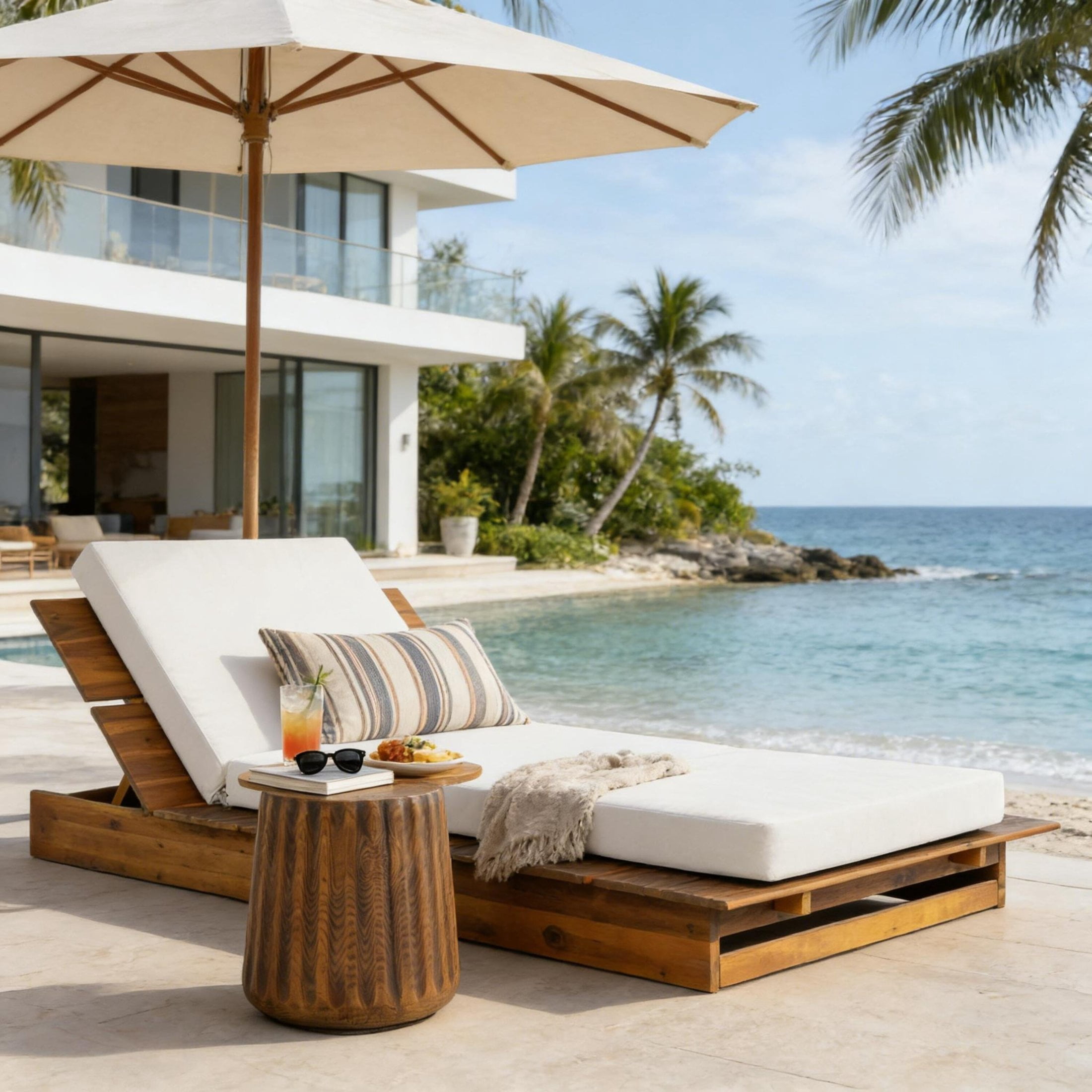 Christopher Knight Home Outdoor Chaise Lounge with 4" 3-Fold Cushion, Adjustable Backrest, Teak + Cream