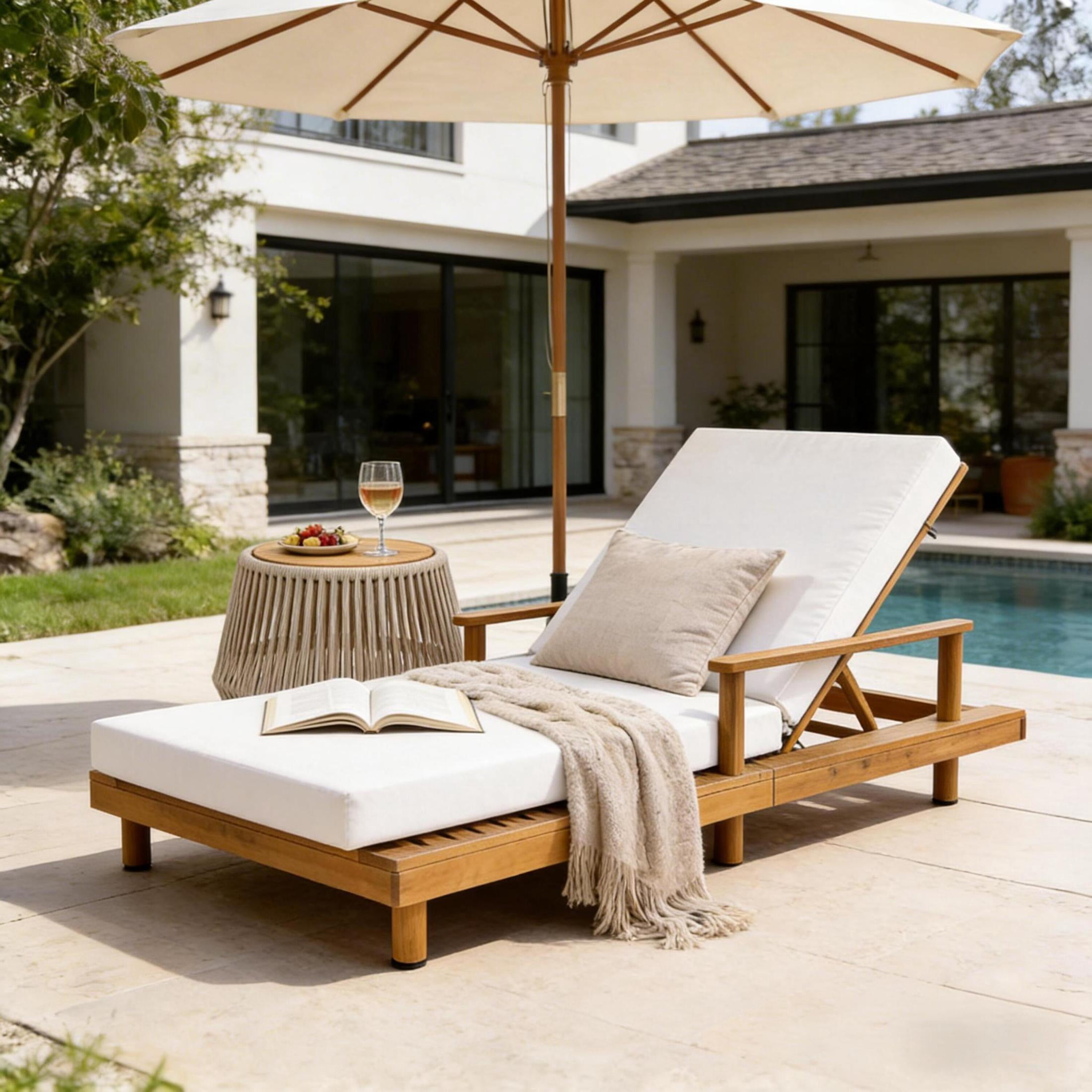Christopher Knight Home Outdoor Chaise Lounge with 4" Cushion, Adjustable Backrest, Teak + Cream