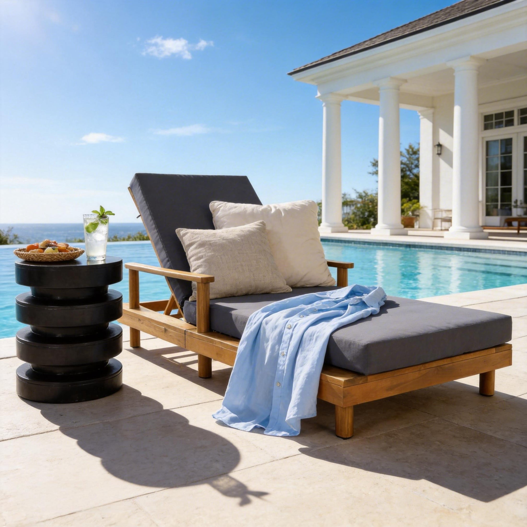 Christopher Knight Home Outdoor Chaise Lounge with 4" Cushion, Adjustable Backrest, Teak + Dark Gray
