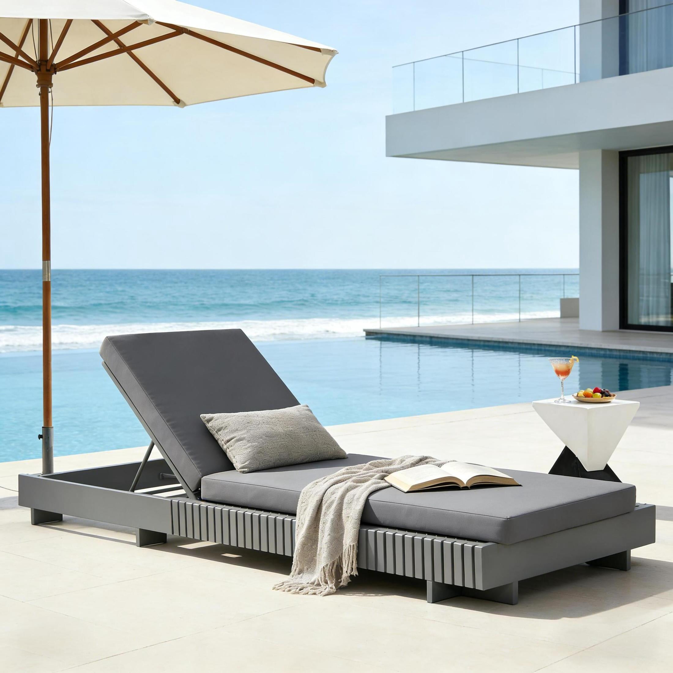 Christopher Knight Home Outdoor Chaise Lounge with 4" Cushion, Adjustable Recliner, Dark Gray
