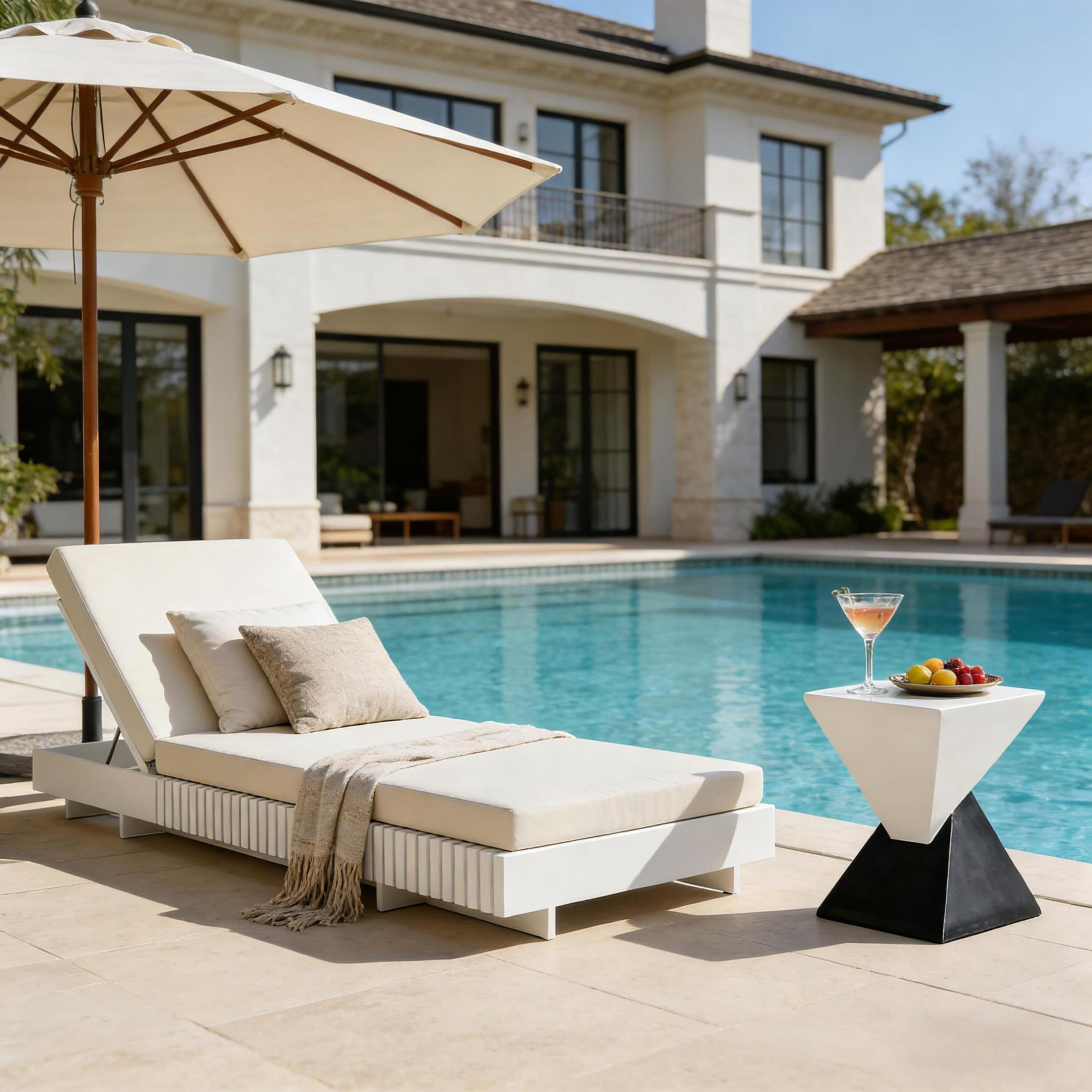 Christopher Knight Home Outdoor Chaise Lounge with 4" Cushion, Adjustable Recliner, White + Cream