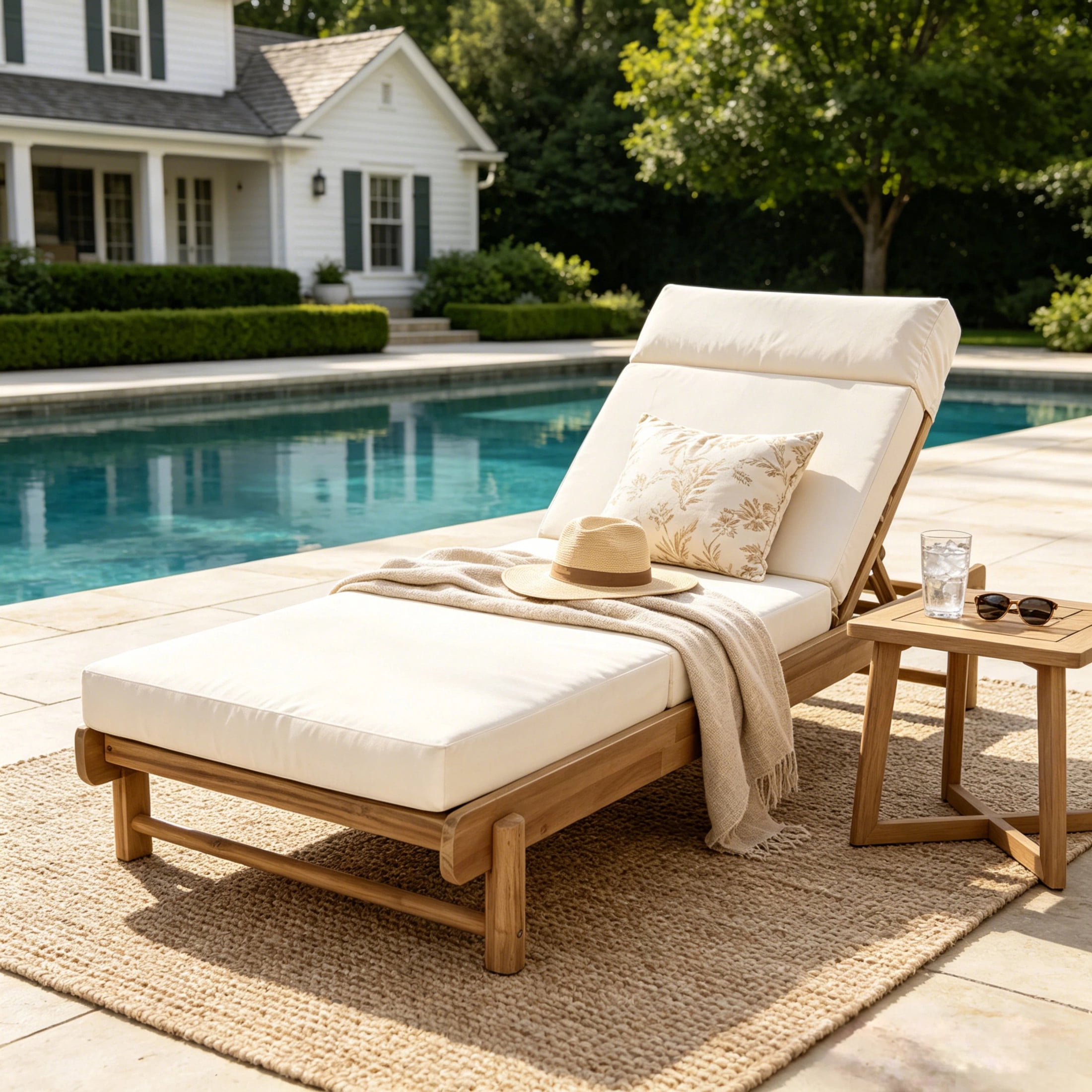 Christopher Knight Home Outdoor Chaise Lounge with 4-Fold Cushion, Adjustable Backrest, Light Teak + Cream