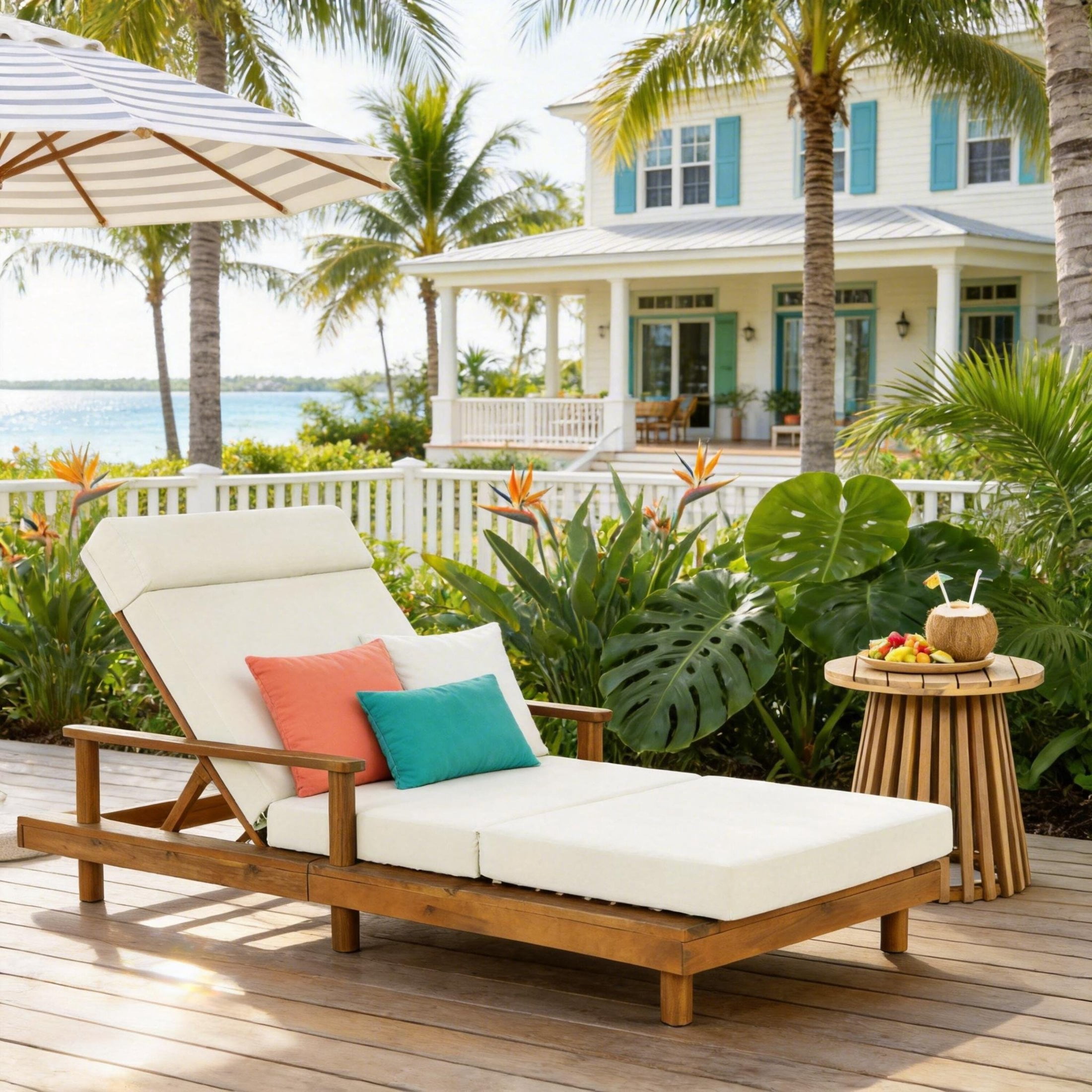 Christopher Knight Home Outdoor Chaise Lounge with 4-Fold Cushion, Adjustable Backrest, Teak + Beige