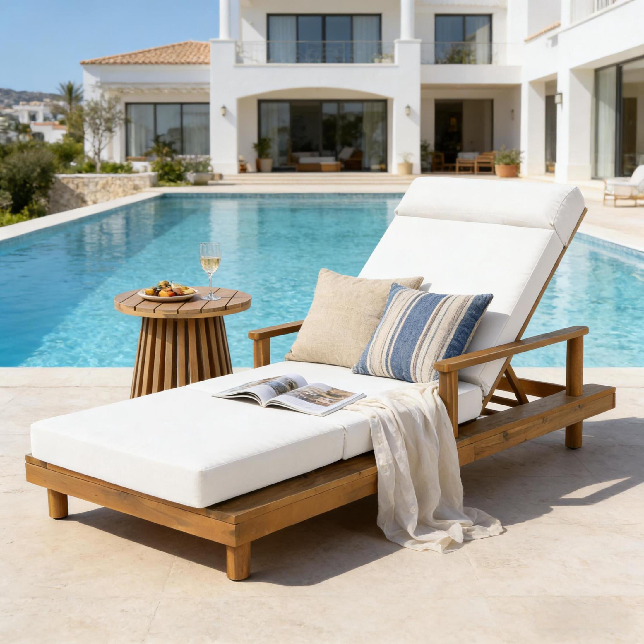 Christopher Knight Home Outdoor Chaise Lounge with 4-Fold Cushion, Adjustable Backrest, Teak + Cream