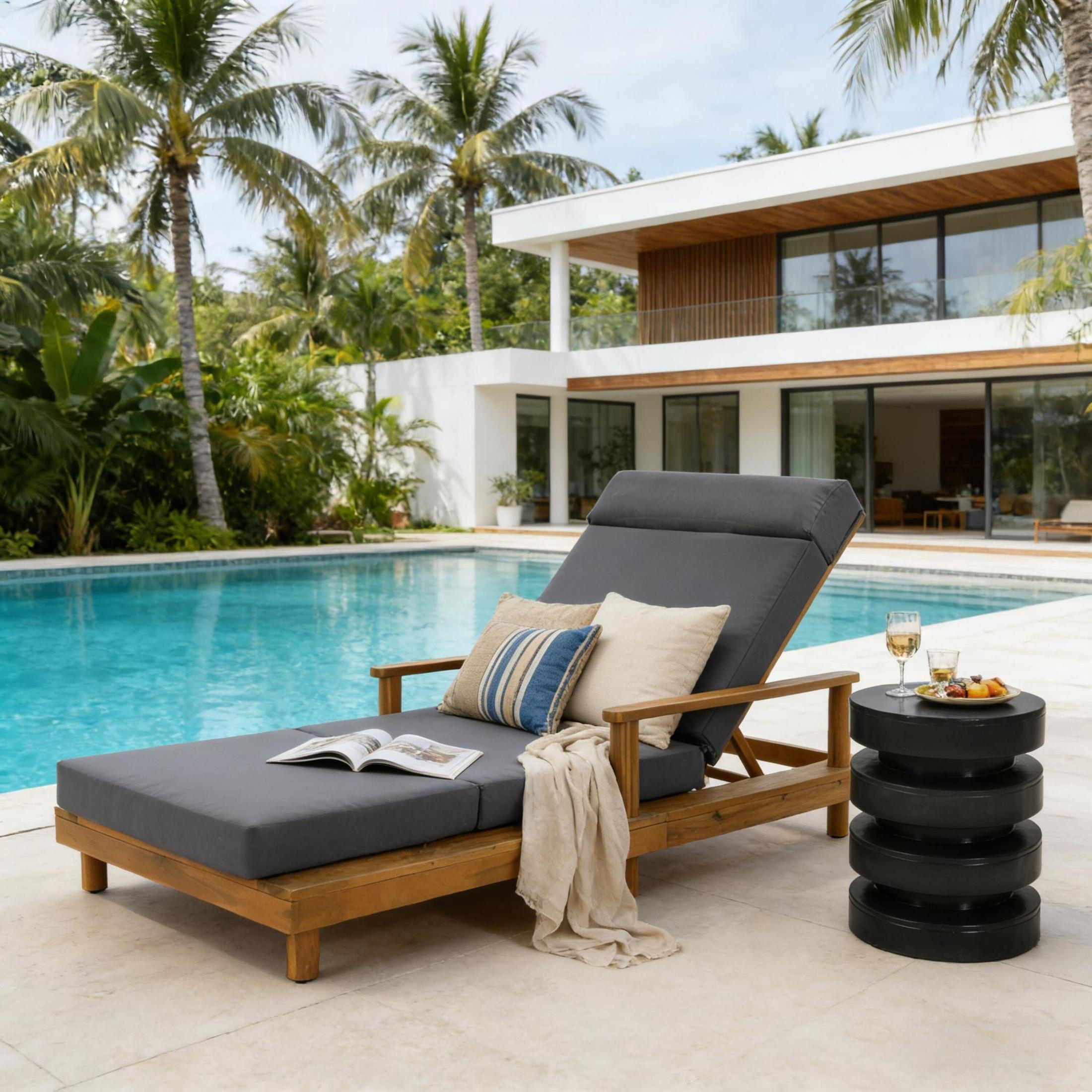 Christopher Knight Home Outdoor Chaise Lounge with 4-Fold Cushion, Adjustable Backrest, Teak + Dark Gray