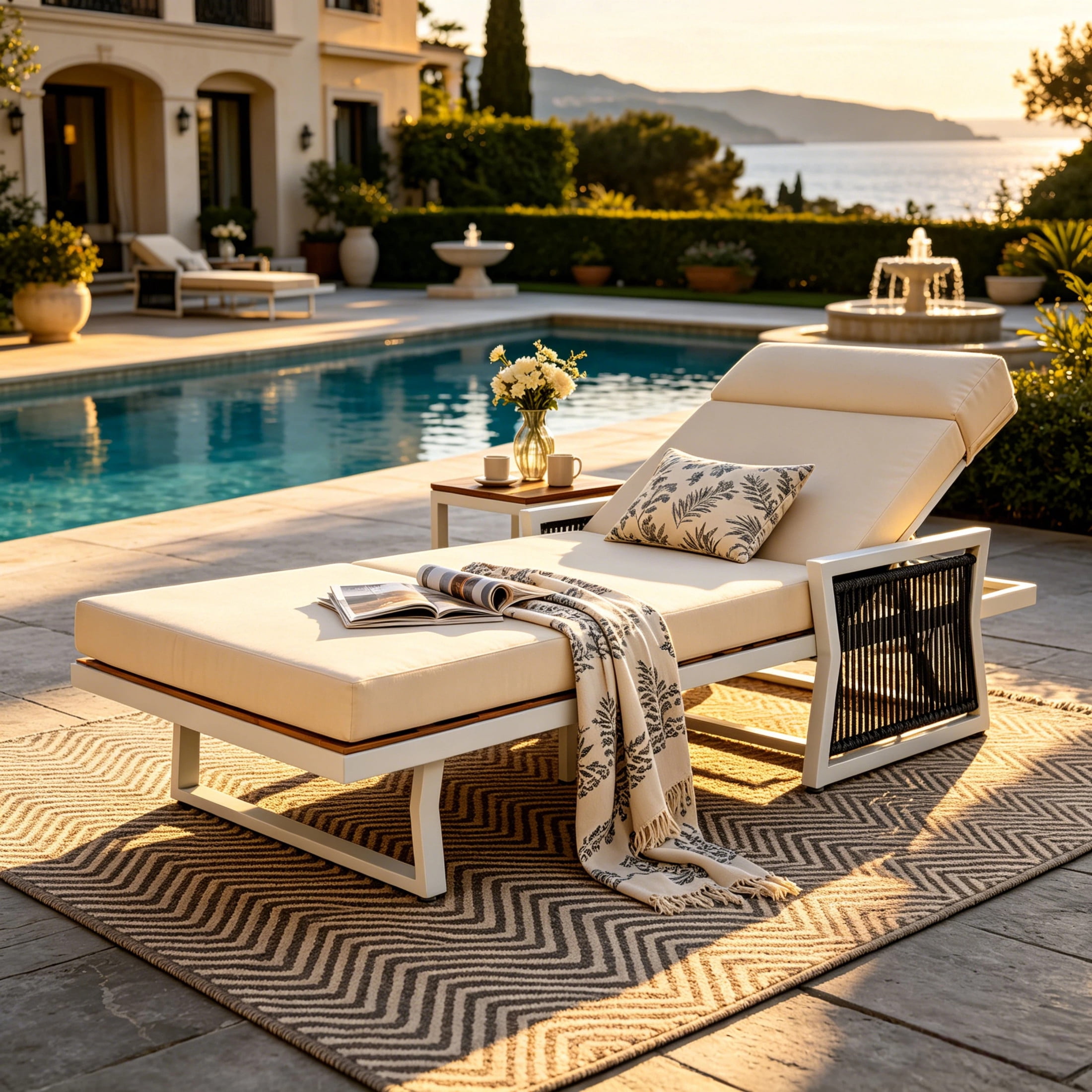 Christopher Knight Home Outdoor Chaise Lounge with 4-Fold Cushion, Adjustable Iron Recliner, White + Beige