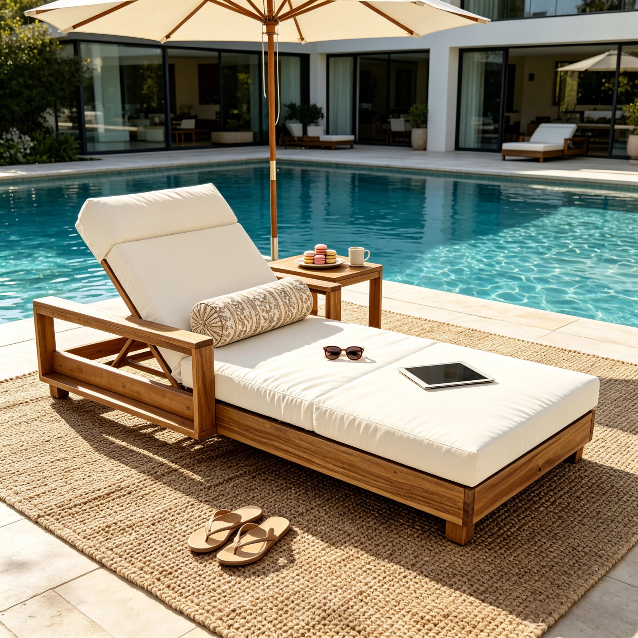Christopher Knight Home Outdoor Chaise Lounge with 4-Fold Headrest Cushion, Light Natural + Beige