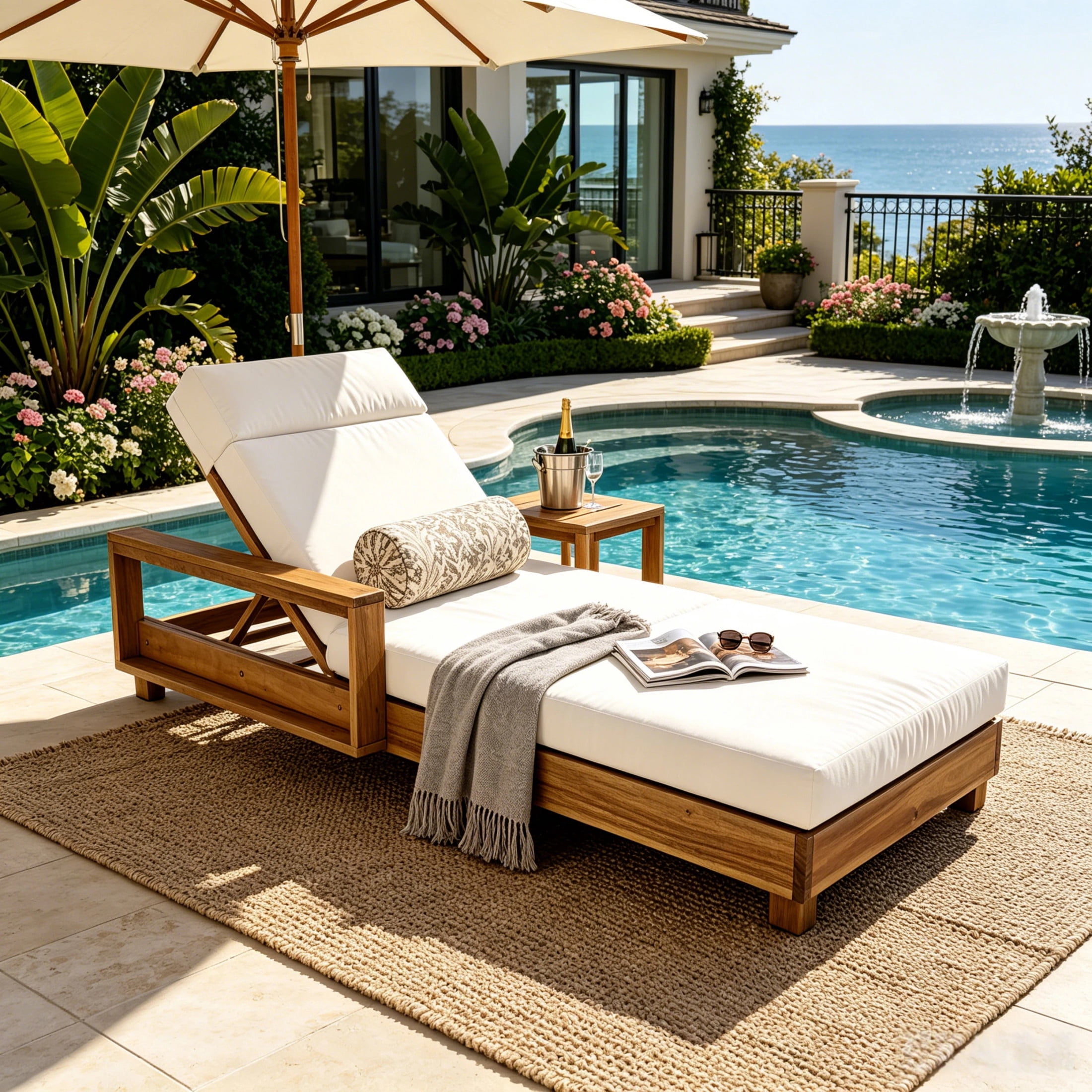 Christopher Knight Home Outdoor Chaise Lounge with 4-Fold Headrest Cushion, Light Natural + Cream