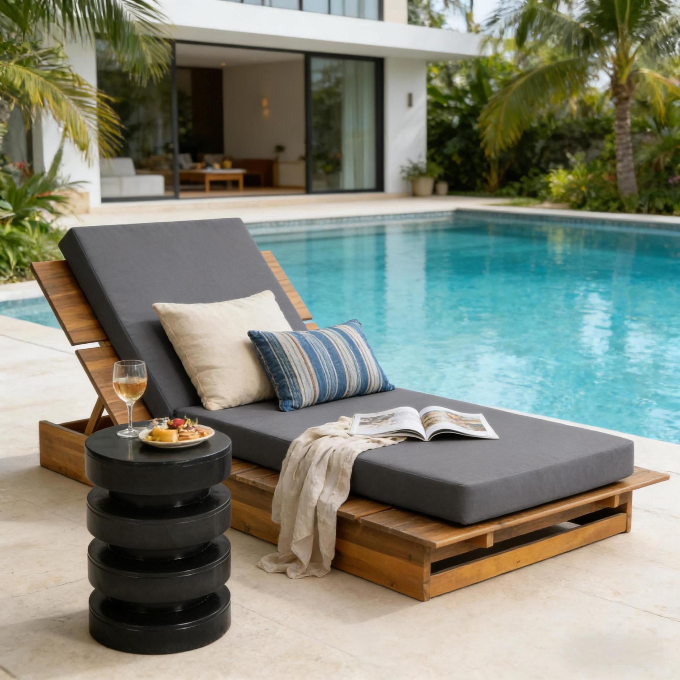 Christopher Knight Home Outdoor Chaise Lounge with 4" Movable Cushion, Adjustable Backrest, Teak + Dark Gray