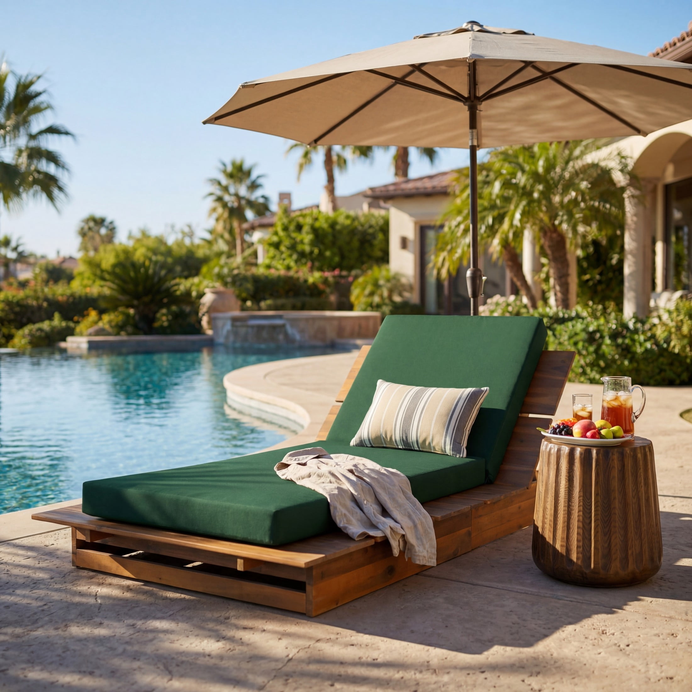 Christopher Knight Home Outdoor Chaise Lounge with 4" Movable Cushion, Adjustable Backrest, Teak + Green
