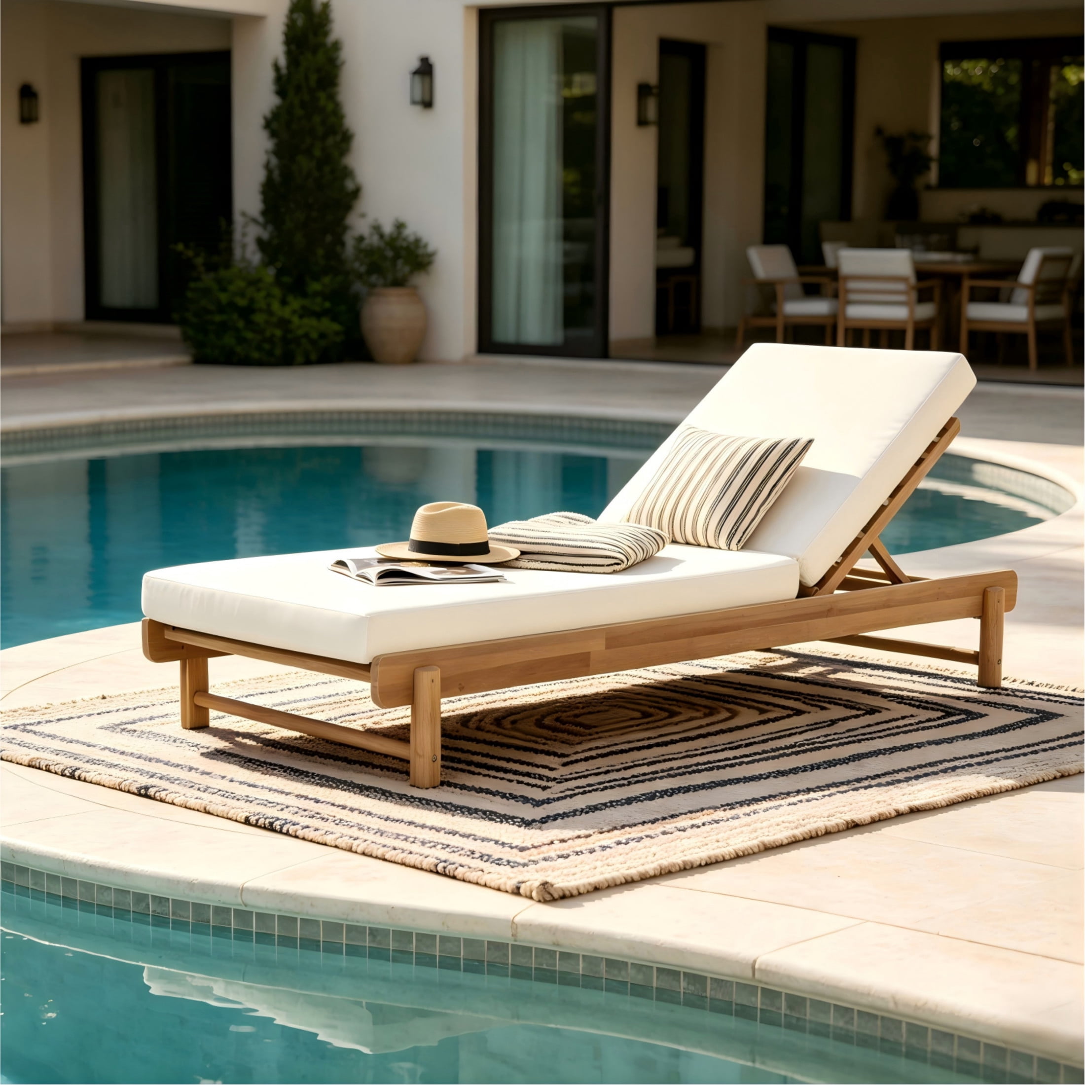 Christopher Knight Home Outdoor Chaise Lounge with Cushion, Adjustable Backrest, Light Teak + Cream
