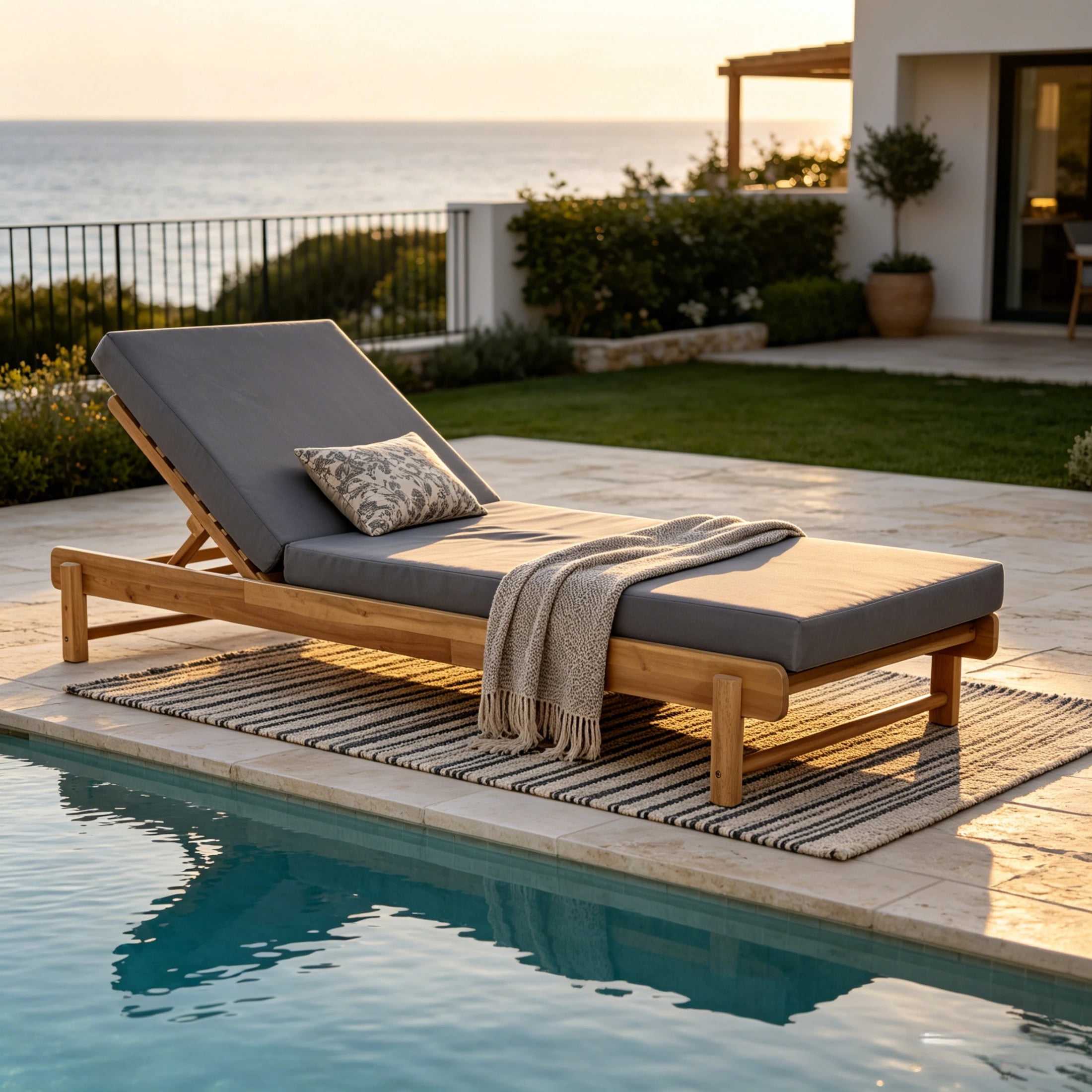 Christopher Knight Home Outdoor Chaise Lounge with Cushion, Adjustable Backrest, Light Teak + Dark Gray