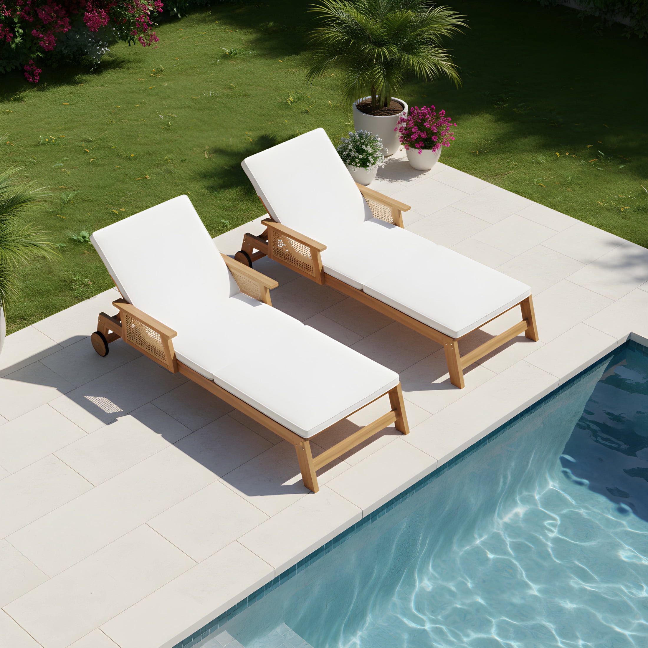 Christopher Knight Home Outdoor Chaise Lounge with Cushion, Adjustable Backrest, Set of 2, Light Teak
