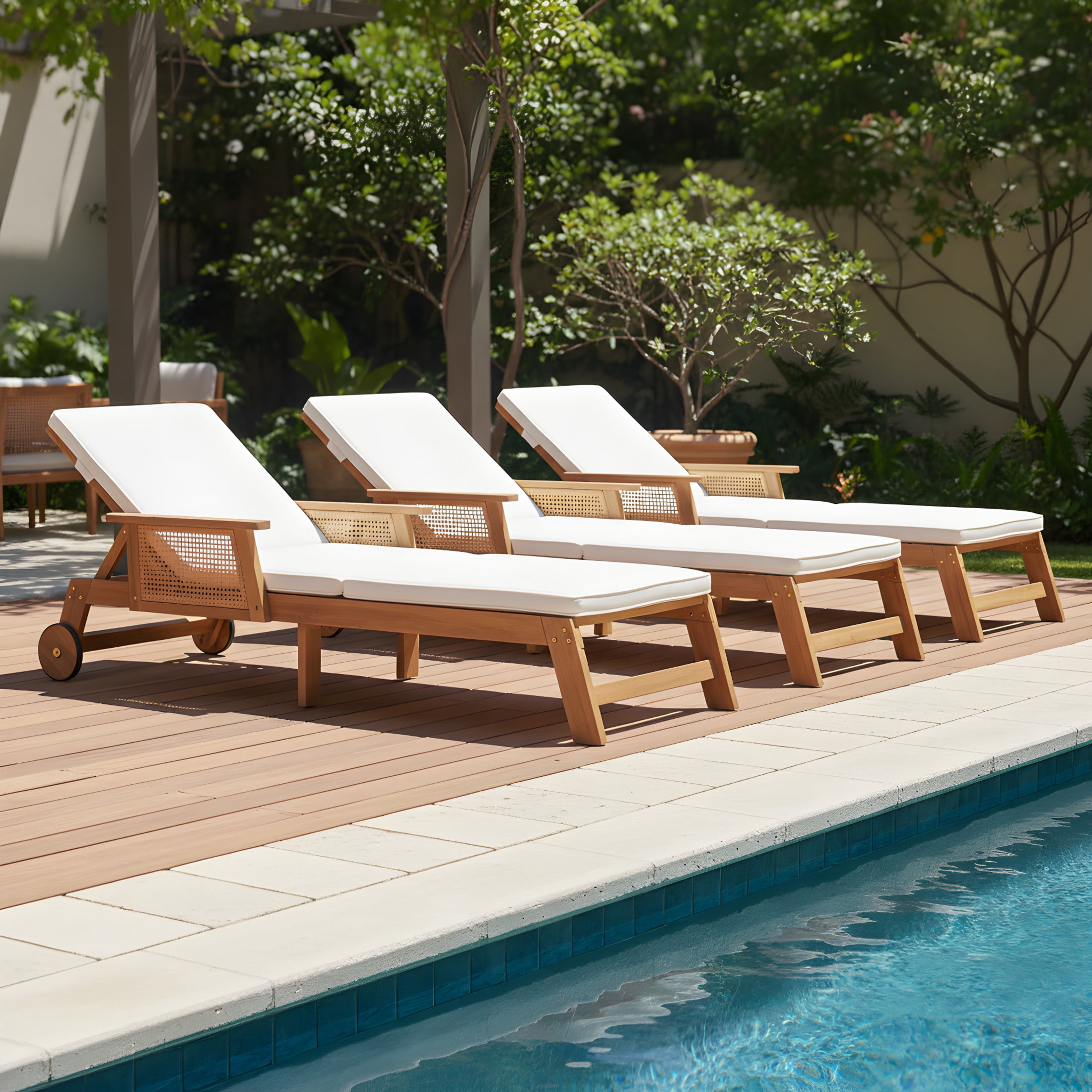 Christopher Knight Home Outdoor Chaise Lounge with Cushion, Adjustable Backrest, Set of 3, Light Teak