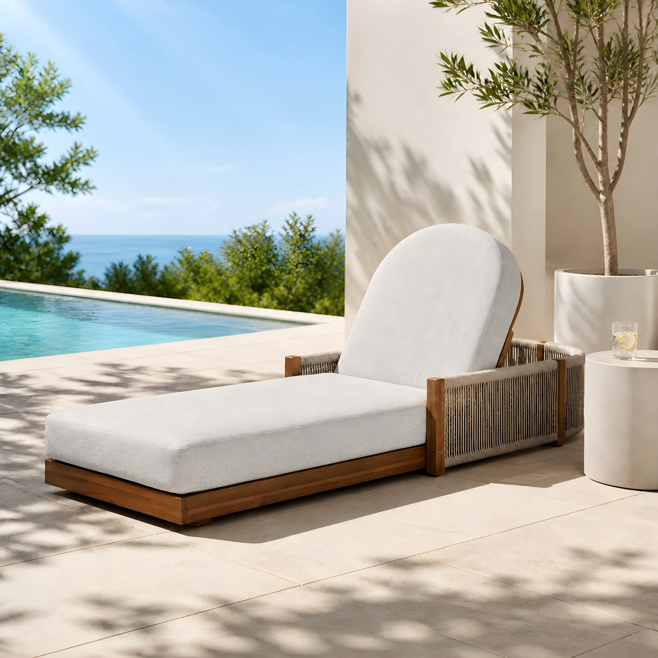 Christopher Knight Home Outdoor Chaise Lounge with Cushion, Adjustable Backrest, Teak+Light Gray