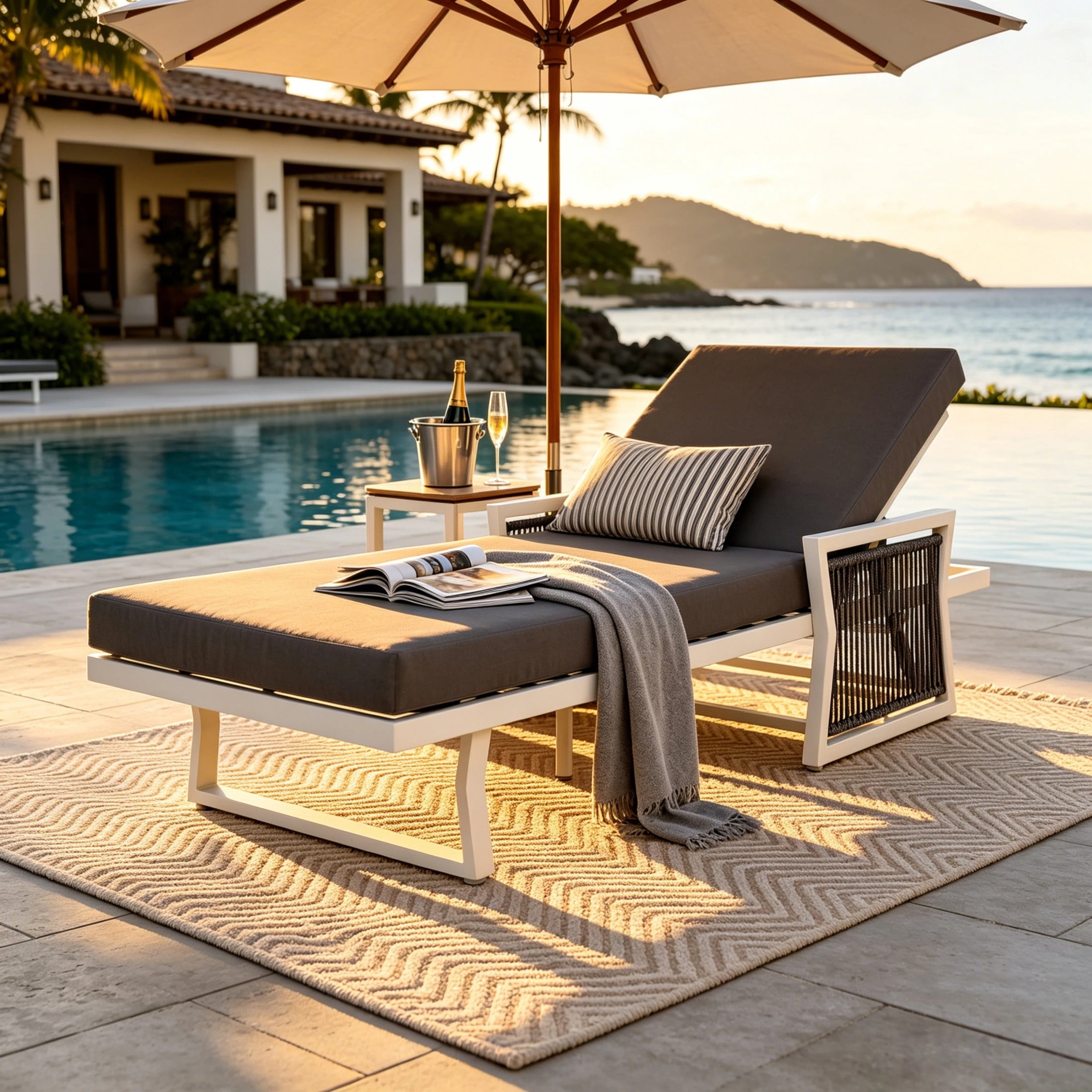 Christopher Knight Home Outdoor Chaise Lounge with Cushion, Adjustable Iron Recliner, White + Dark Gray